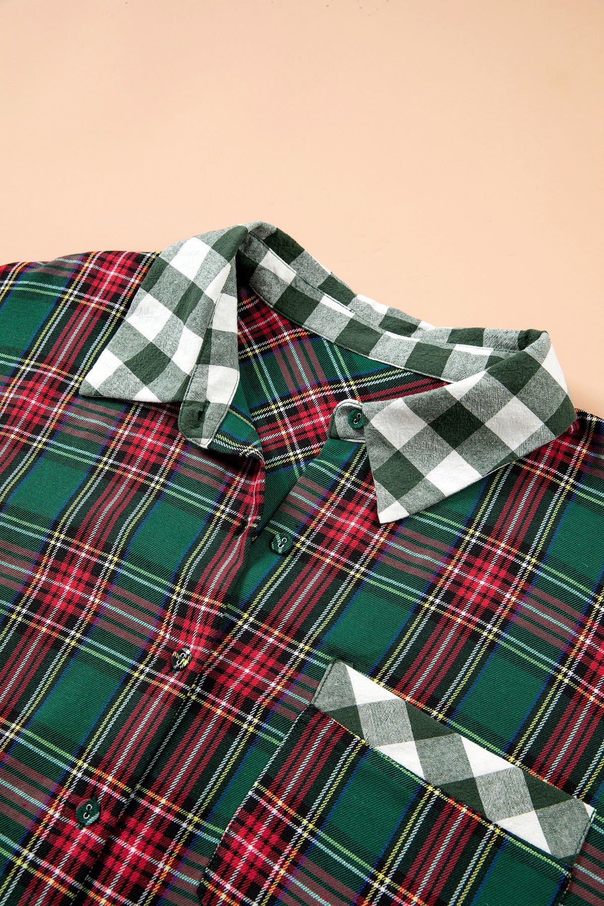 Green Plaid Long Sleeve Shift Plus Size Shirt