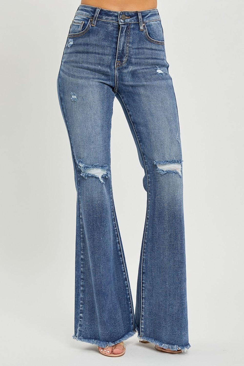 RISEN High Waist Distressed Fare Jeans-BOTTOMS SIZES SMALL MEDIUM LARGE-[Adult]-[Female]-2022 Online Blue Zone Planet