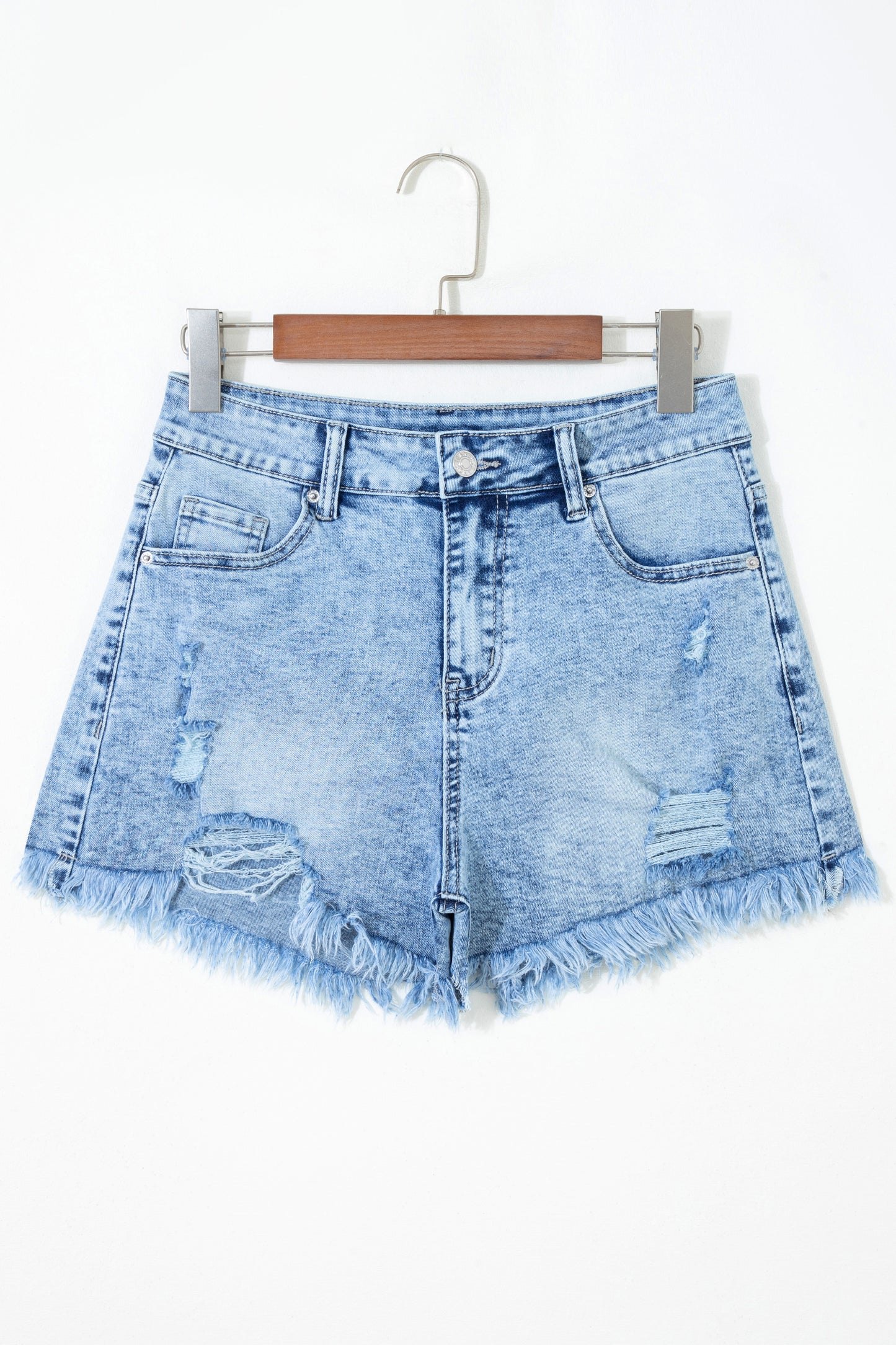 Beau Blue Distressed Acid Wash Denim Hot Shorts-Bottoms/Denim Shorts-[Adult]-[Female]-2022 Online Blue Zone Planet