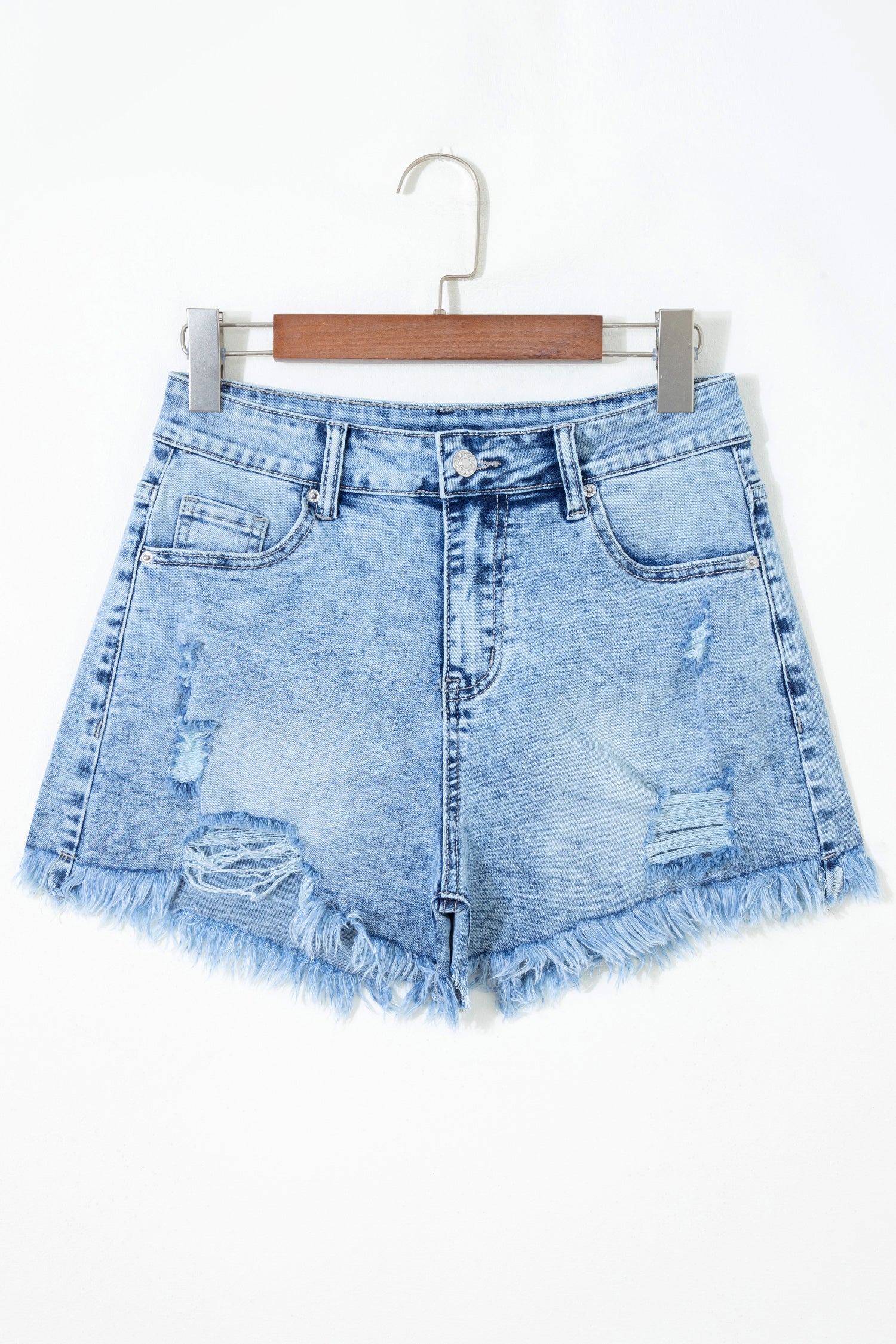 Beau Blue Distressed Acid Wash Denim Hot Shorts-Bottoms/Denim Shorts-[Adult]-[Female]-2022 Online Blue Zone Planet