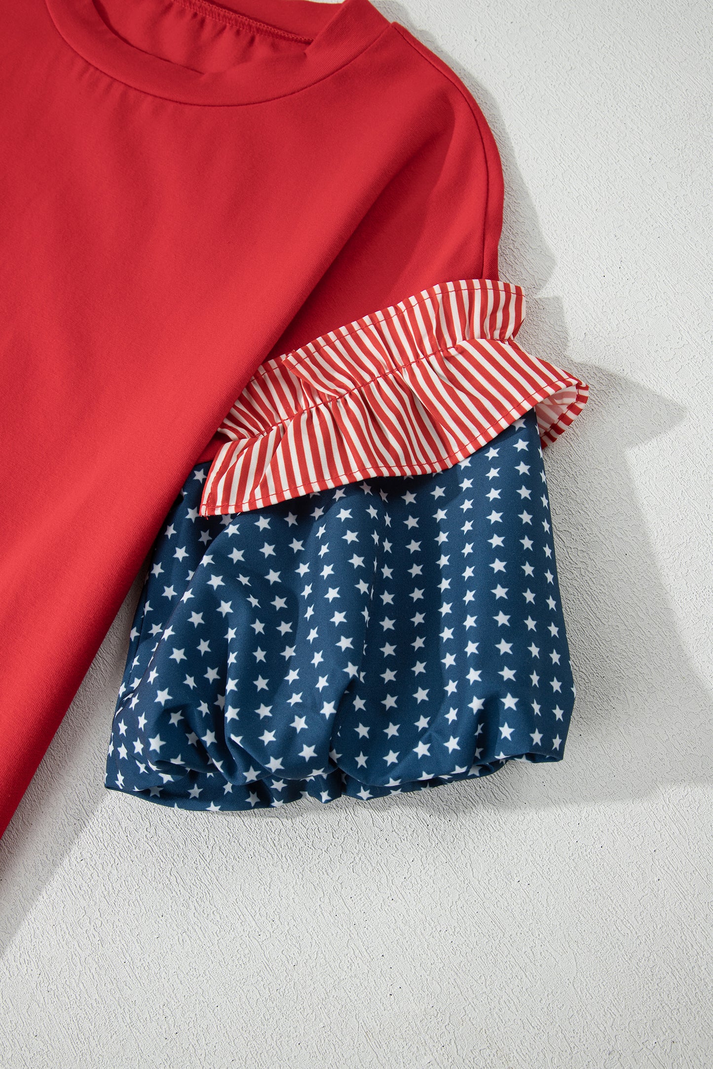 Fiery Red Stars Stripes Short Puff Sleeve Top-Tops/Tops & Tees-[Adult]-[Female]-2022 Online Blue Zone Planet
