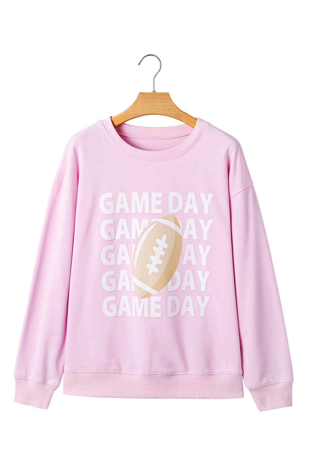 Pink Game Day Football Rugby Print Casual Sweatshirt-Tops/Sweatshirts & Hoodies-[Adult]-[Female]-2022 Online Blue Zone Planet