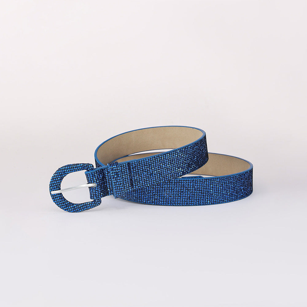 Sequin PU Leather Belt-BELTS-[Adult]-[Female]-Royal Blue-S-2022 Online Blue Zone Planet