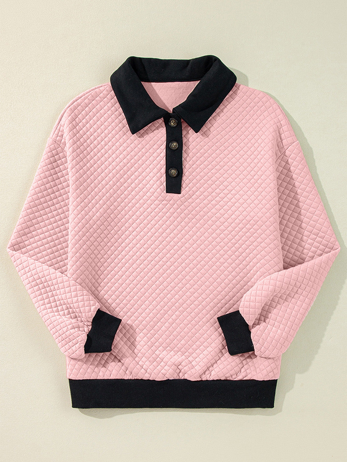 Texture Quarter Button Long Sleeve Sweatshirt-TOPS / DRESSES-[Adult]-[Female]-2022 Online Blue Zone Planet