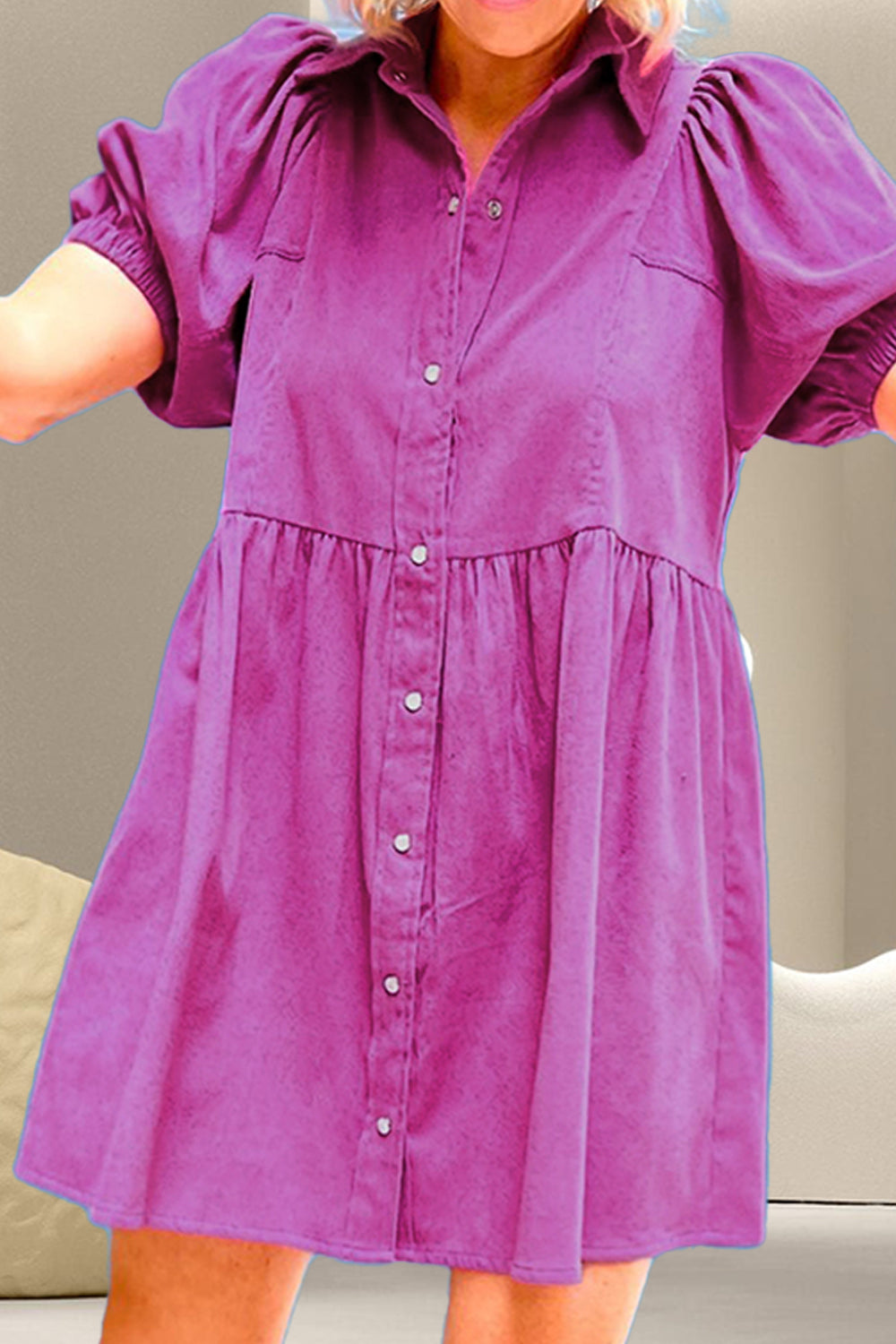 Snap Down Short Sleeve Mini Dress-TOPS / DRESSES-[Adult]-[Female]-2022 Online Blue Zone Planet