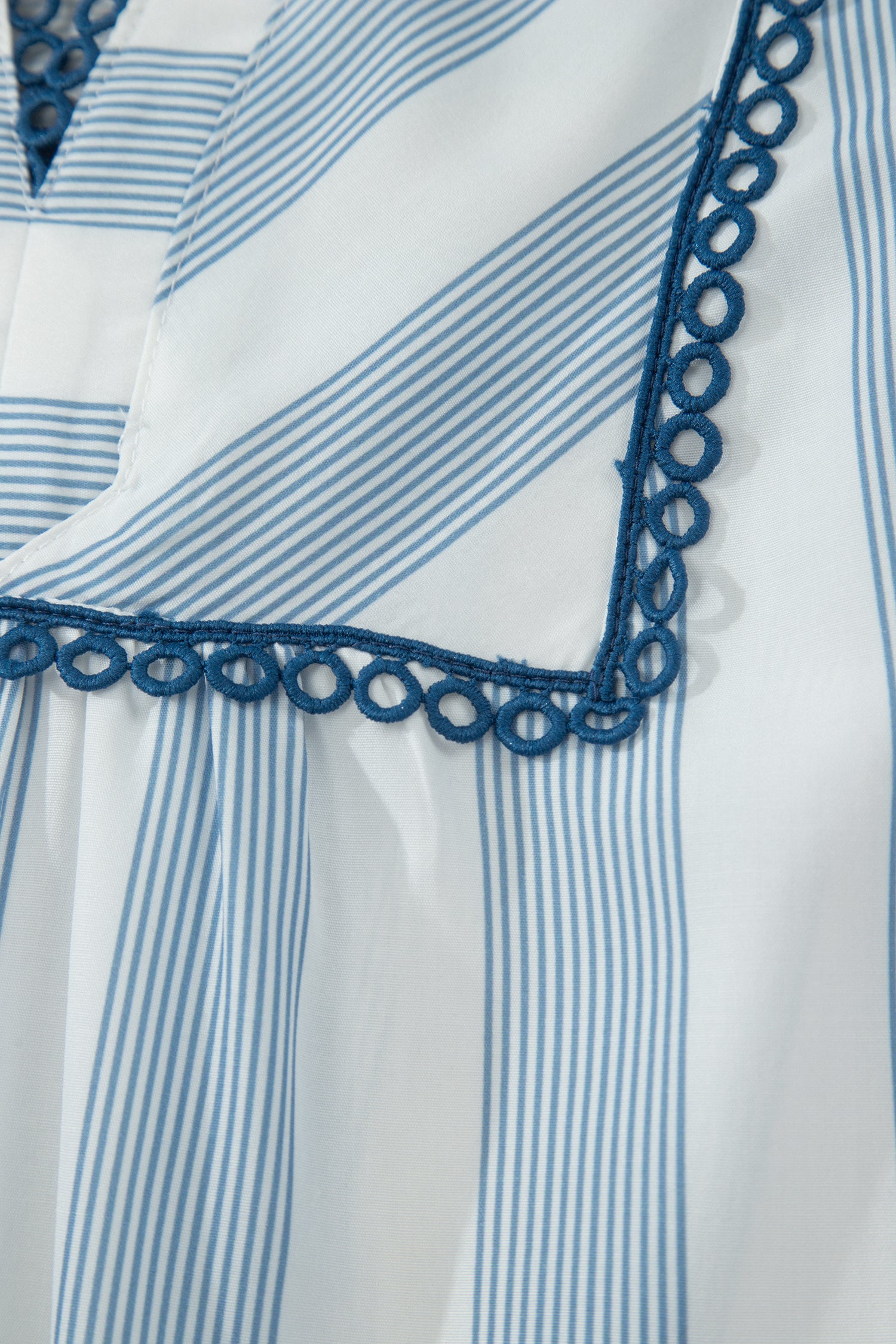 Sky Blue Stripe Subtle Lace Detail V Neck Ruffle Trim Casual Dress-TOPS / DRESSES-[Adult]-[Female]-2022 Online Blue Zone Planet