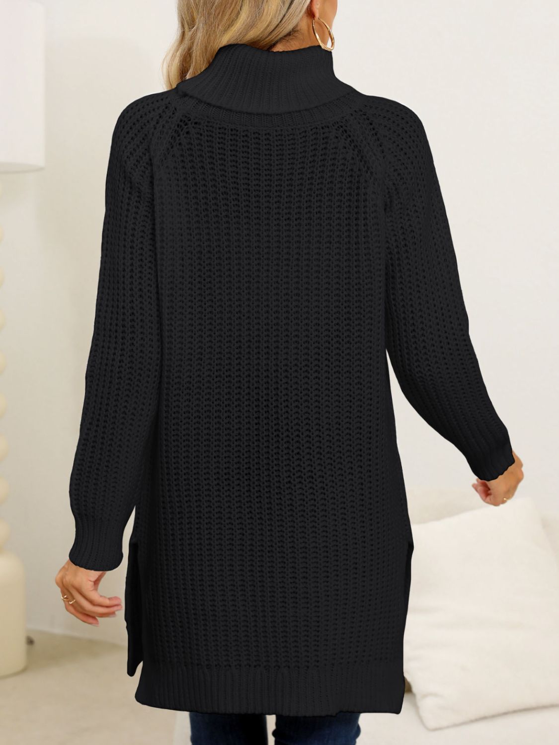 Blue Zone Planet | Slit Turtleneck Long Sleeve Sweater-TOPS / DRESSES-[Adult]-[Female]-2022 Online Blue Zone Planet