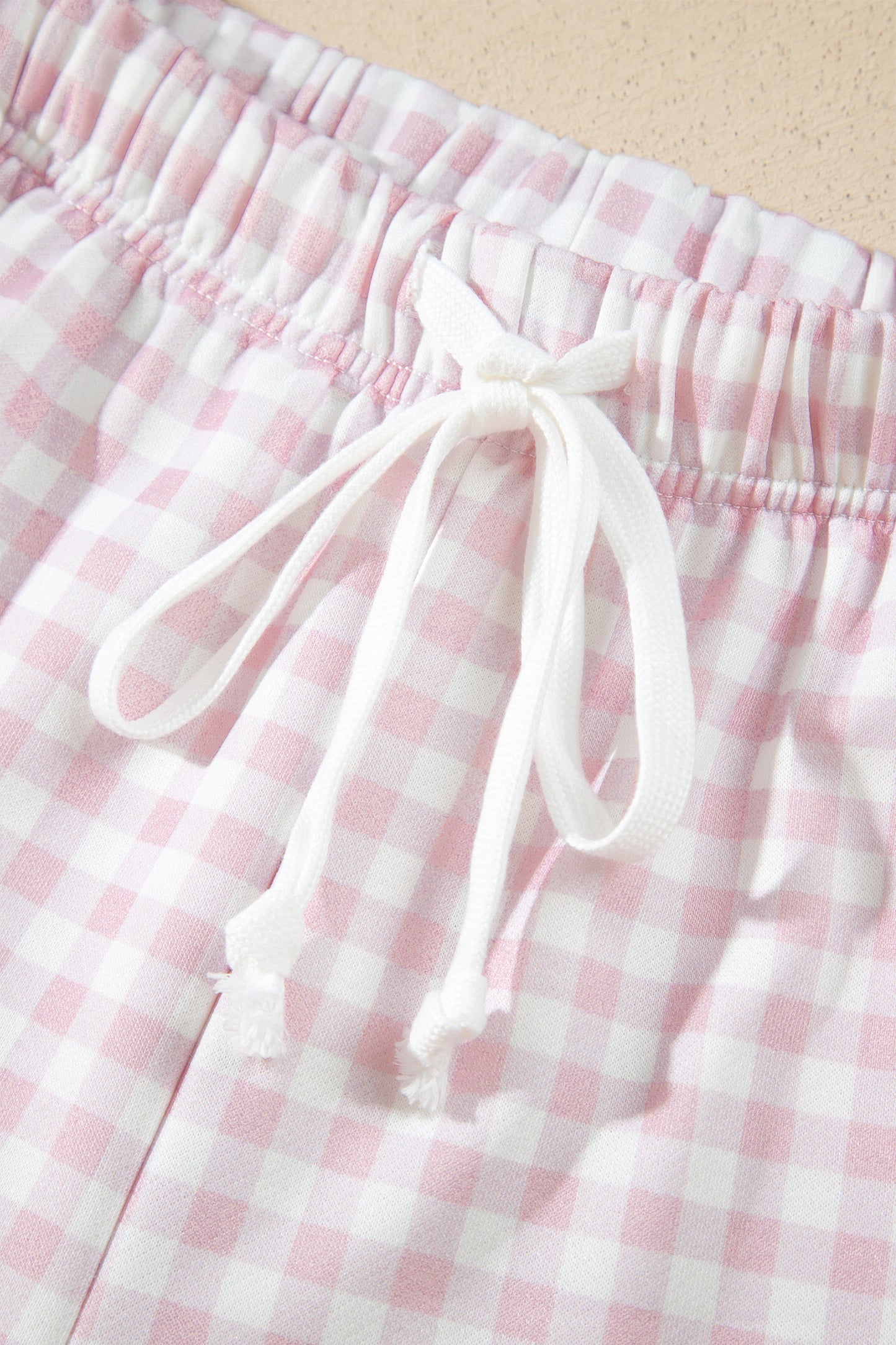 Pink Plaid Baggy Pullover Drawstring Casual Shorts 2pcs Outfit-Two Piece Sets/Short Sets-[Adult]-[Female]-2022 Online Blue Zone Planet