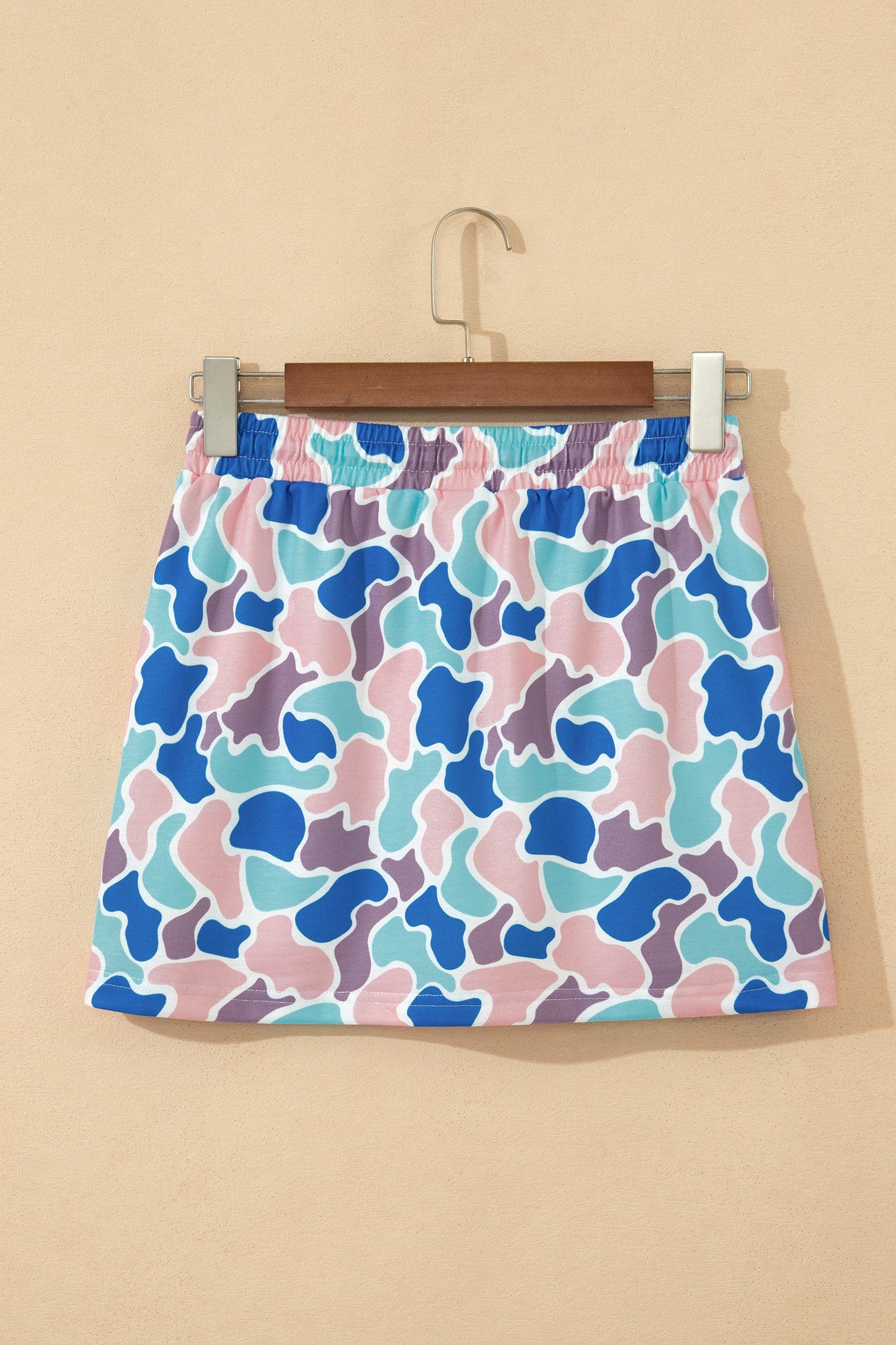 Sky Blue Abstract Camo Elastic Waist Drawstring Mini Skort-Bottoms/Skirts & Petticoat-[Adult]-[Female]-2022 Online Blue Zone Planet