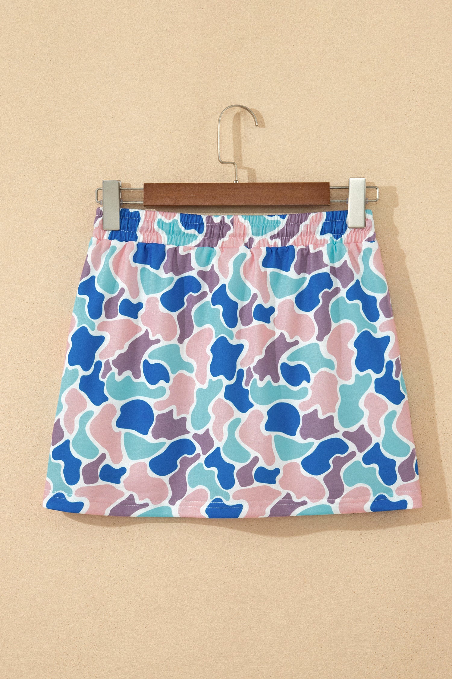 Sky Blue Abstract Camo Elastic Waist Drawstring Mini Skort-Bottoms/Skirts & Petticoat-[Adult]-[Female]-2022 Online Blue Zone Planet