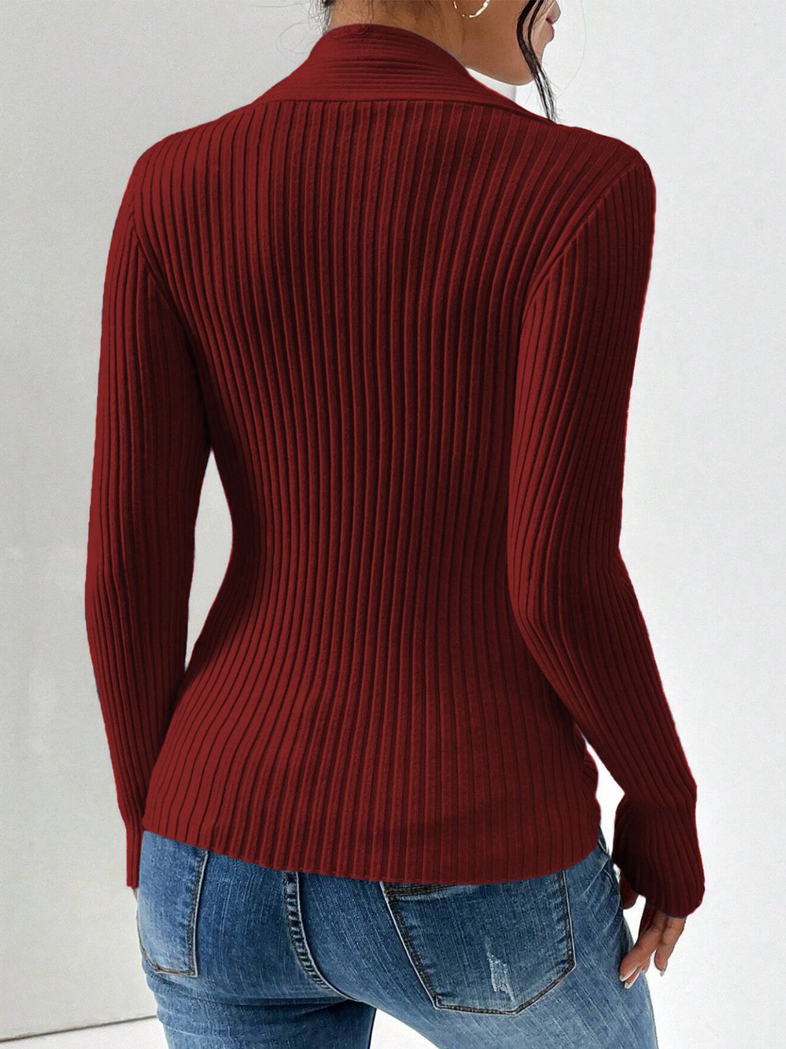 Twist Front Ribbed Long Sleeve Sweater-TOPS / DRESSES-[Adult]-[Female]-2022 Online Blue Zone Planet