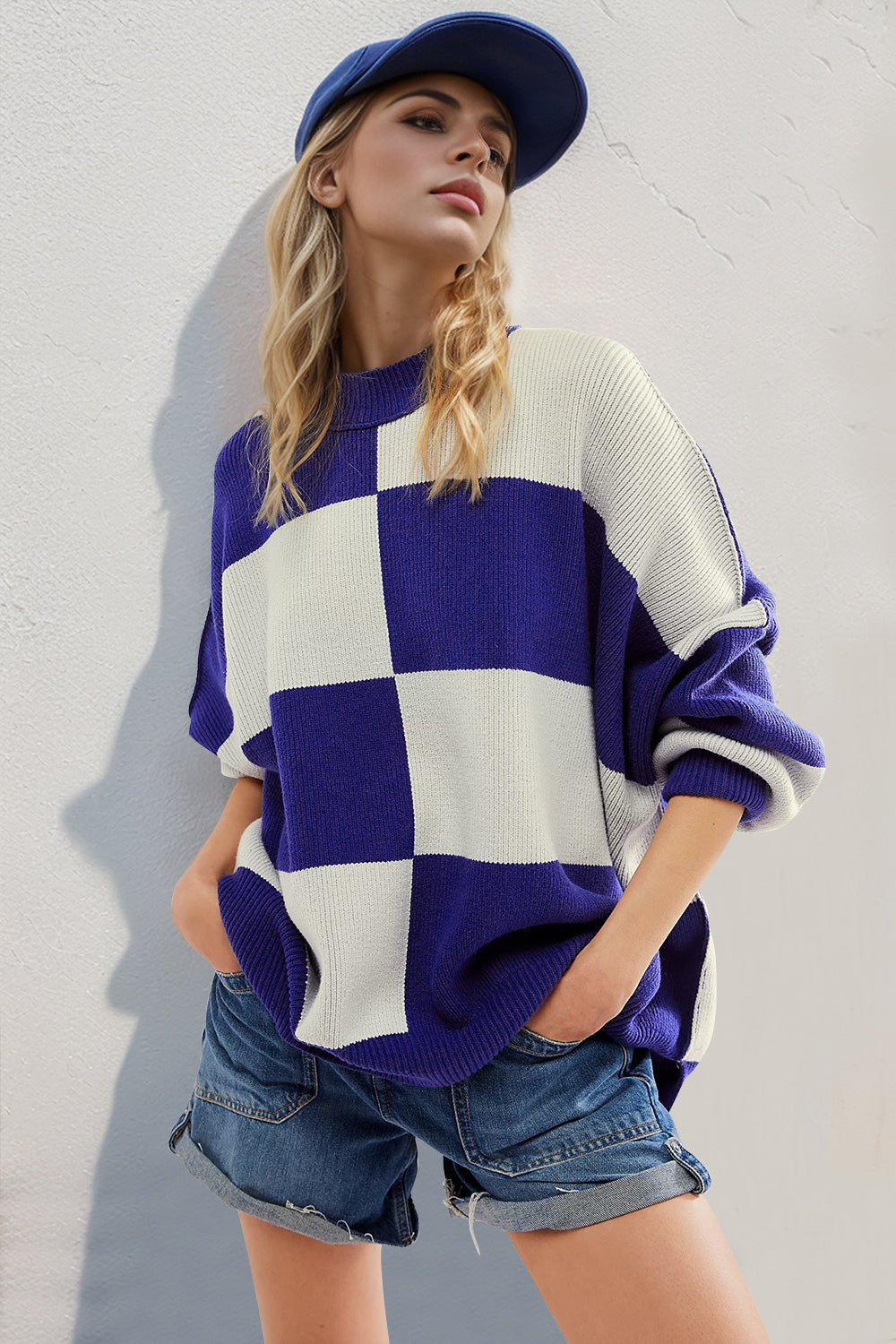 Double Take Slit Color Block Mock Neck Batwing Sleeve Sweater-TOPS / DRESSES-[Adult]-[Female]-2022 Online Blue Zone Planet