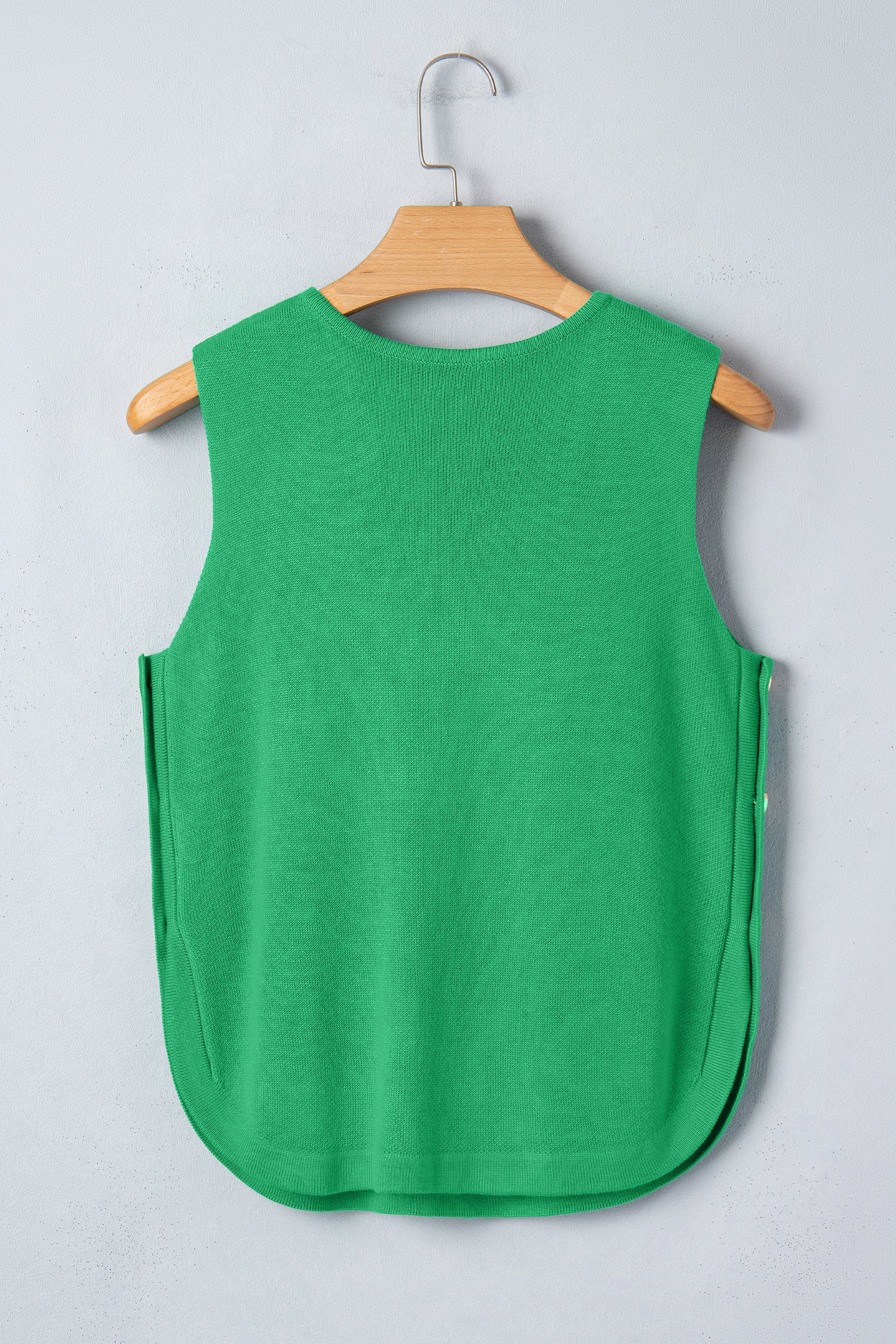 Bright Green Side Button Round Neck Knit Sleeveless Sweater-TOPS / DRESSES-[Adult]-[Female]-2022 Online Blue Zone Planet