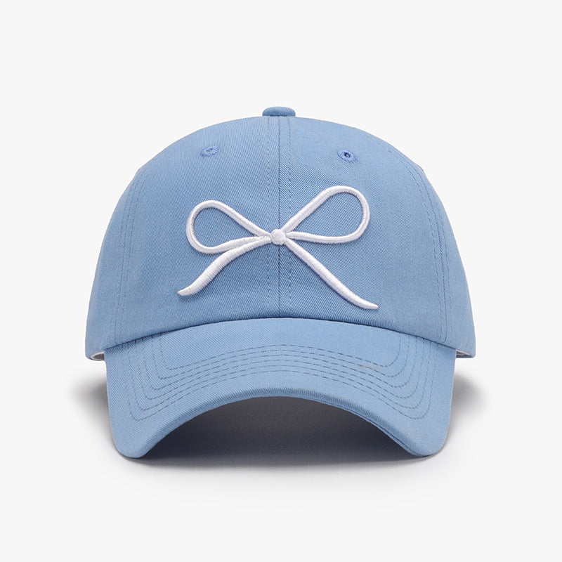 Blue Zone Planet | Bow Embroidered Cotton Baseball Cap-TOPS / DRESSES-[Adult]-[Female]-Light Blue-One Size-2022 Online Blue Zone Planet