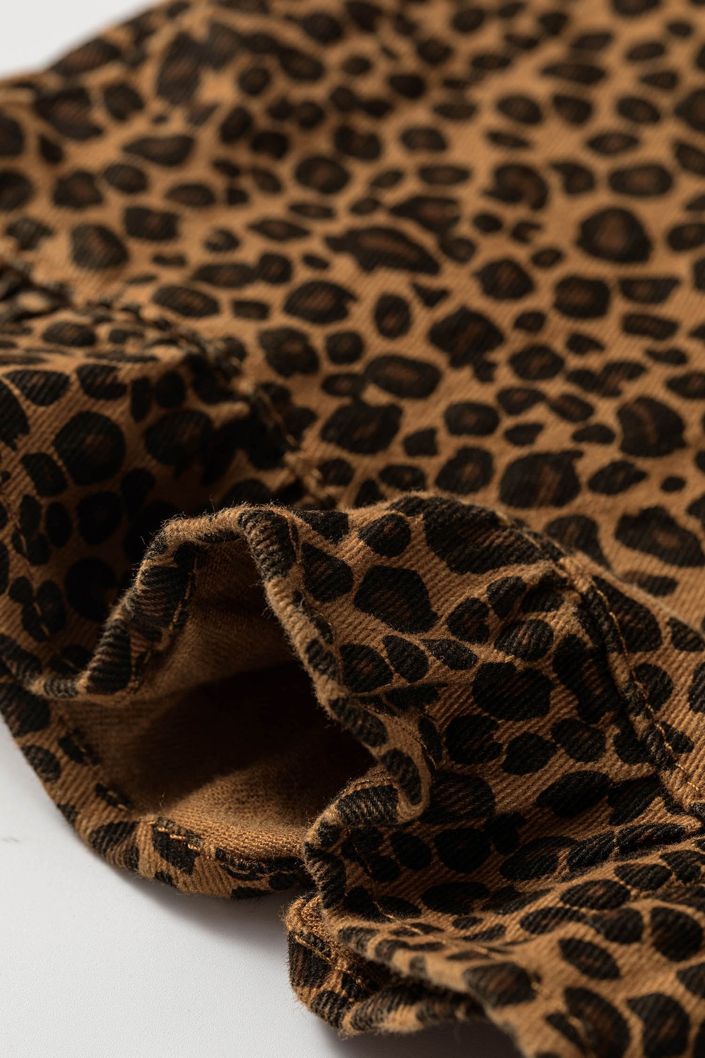 Brown Leopard Print Ruffled Hem Shift Jeans-Bottoms/Jeans-[Adult]-[Female]-2022 Online Blue Zone Planet