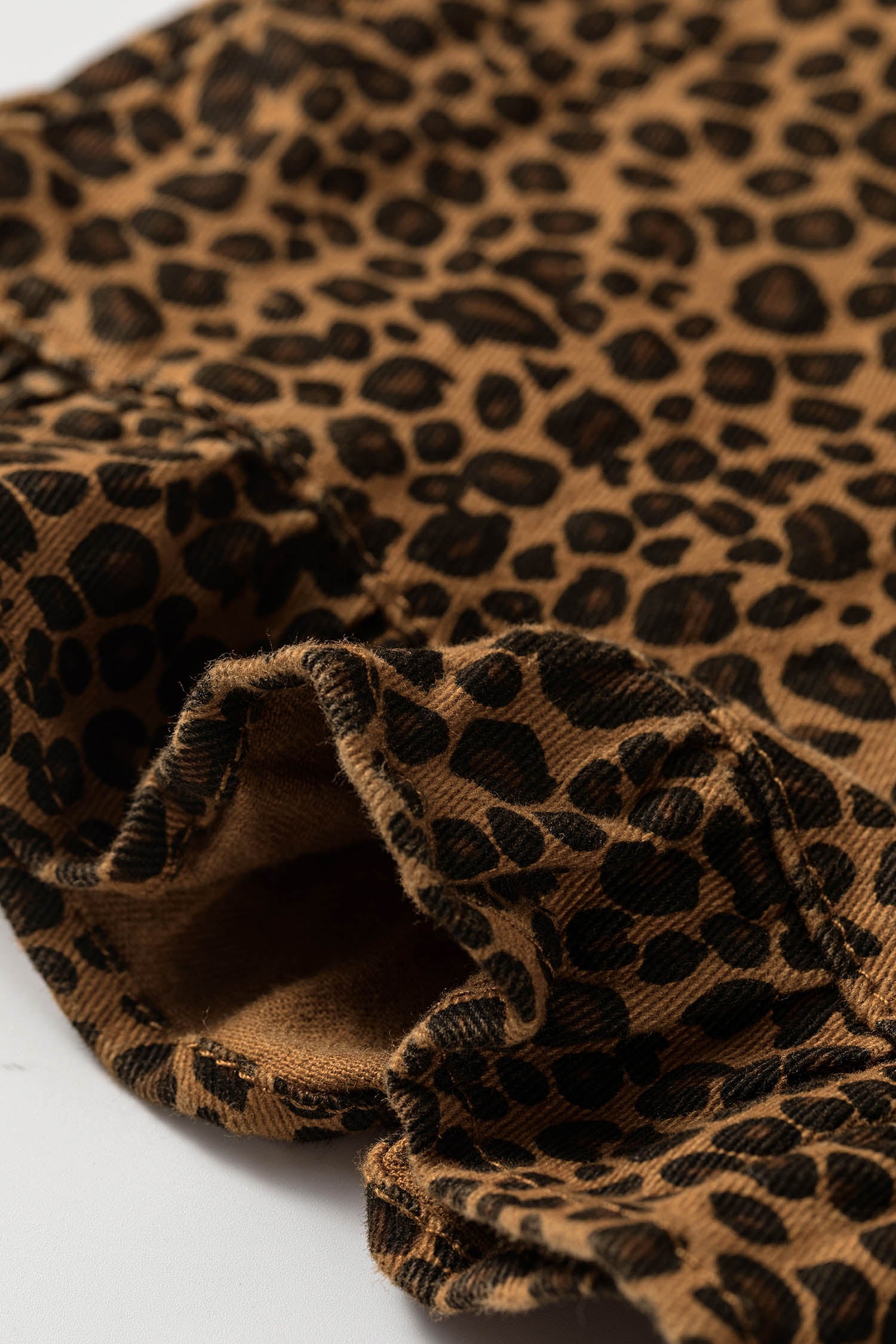 Brown Leopard Print Ruffled Hem Shift Jeans-Bottoms/Jeans-[Adult]-[Female]-2022 Online Blue Zone Planet