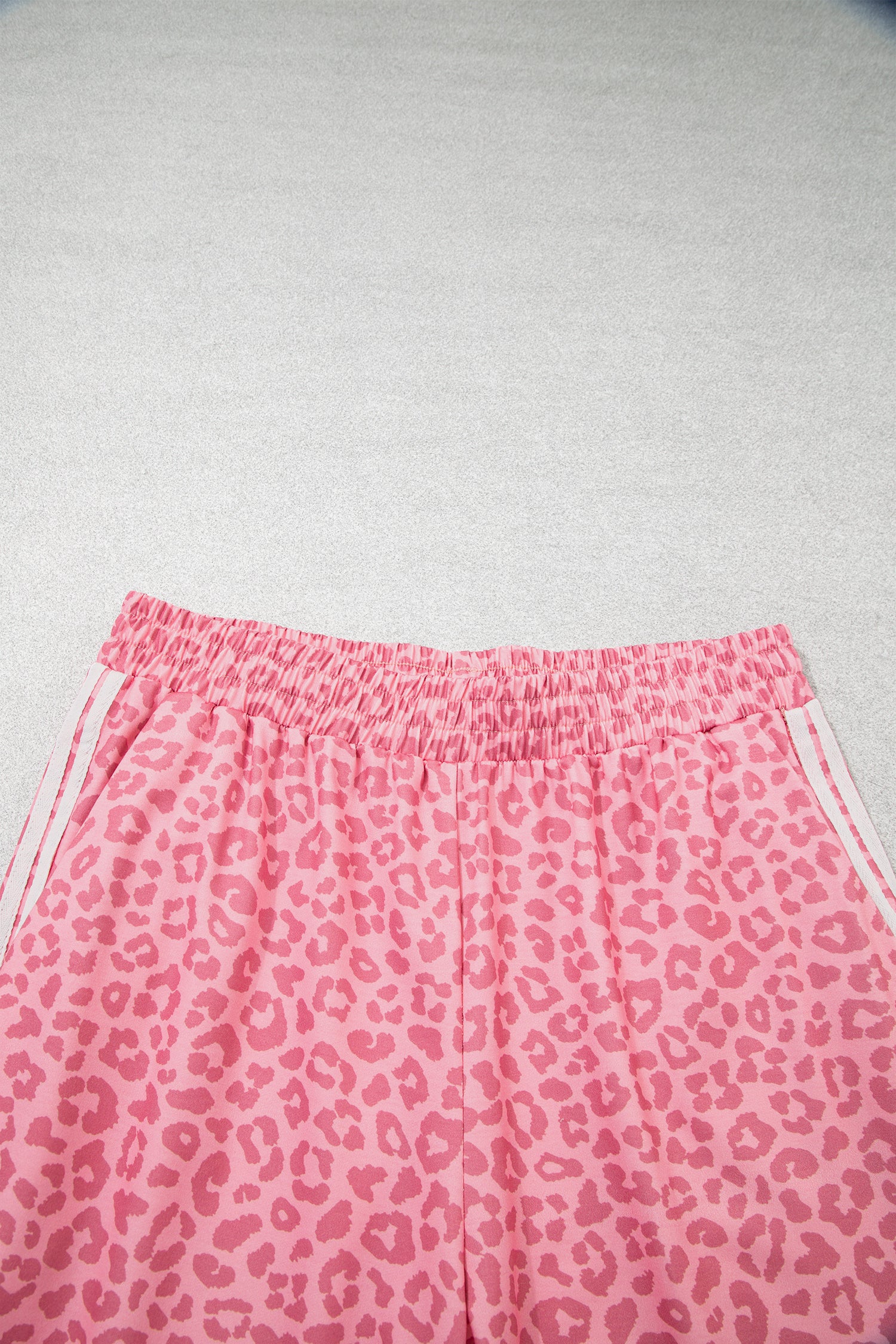 Pink Leopard Print Varsity Striped Detail 3/4 Sleeve Top Shift Pant Set-Two Piece Sets/Pant Sets-[Adult]-[Female]-2022 Online Blue Zone Planet