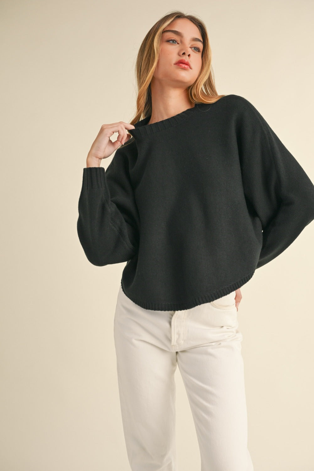 Mable Round Neck Dolman Sleeve Cropped Sweater-TOPS / DRESSES-[Adult]-[Female]-2022 Online Blue Zone Planet