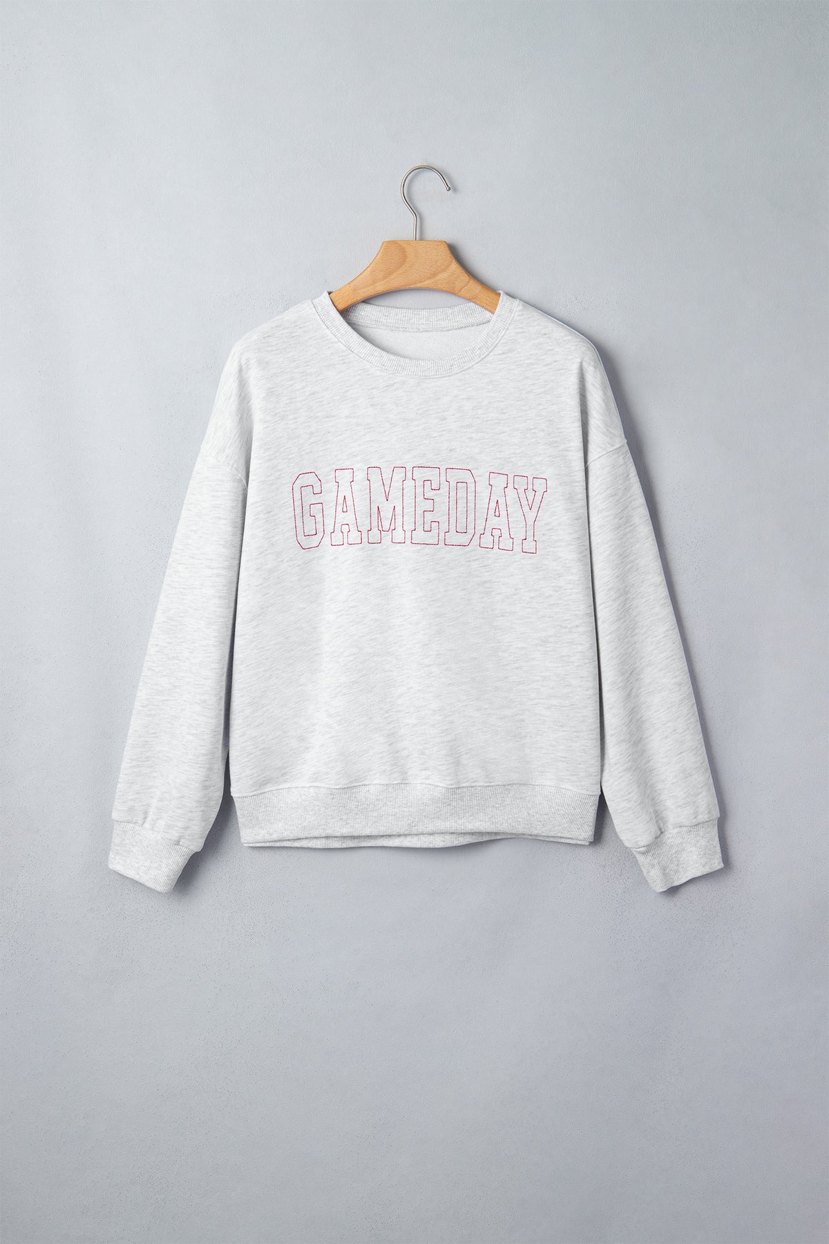 Light Grey Game Day Letter Embroidery Long Sleeve Round Neck Sweatshirt-Tops/Sweatshirts & Hoodies-[Adult]-[Female]-2022 Online Blue Zone Planet