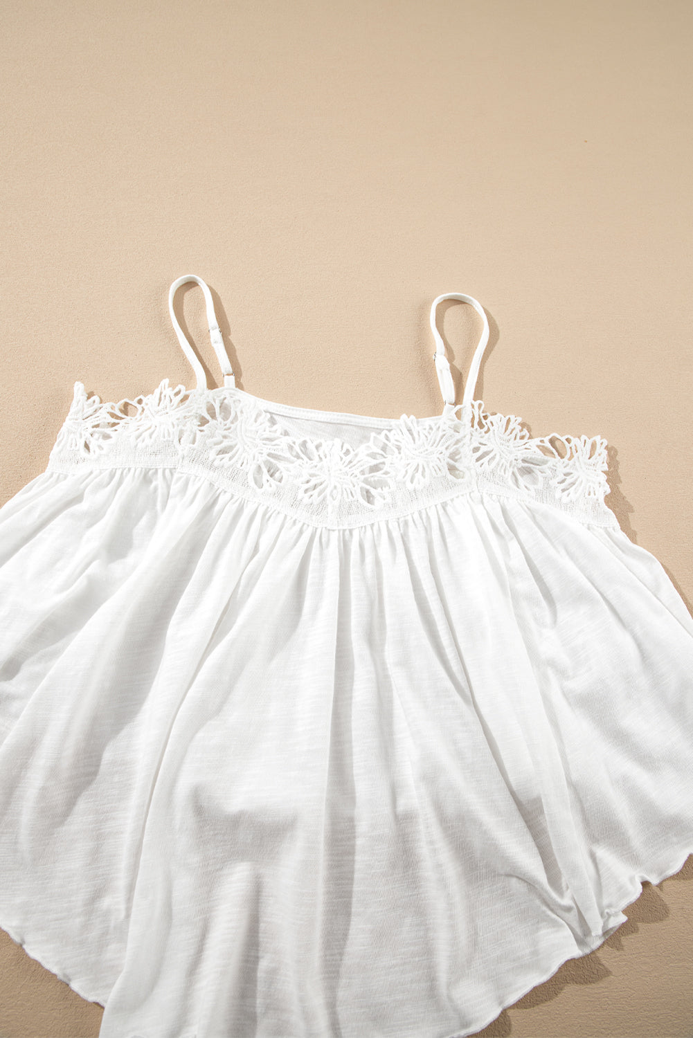 White Lace Splicing Spaghetti Straps Ruffle Flared Tank Top-Tops/Tank Tops-[Adult]-[Female]-2022 Online Blue Zone Planet