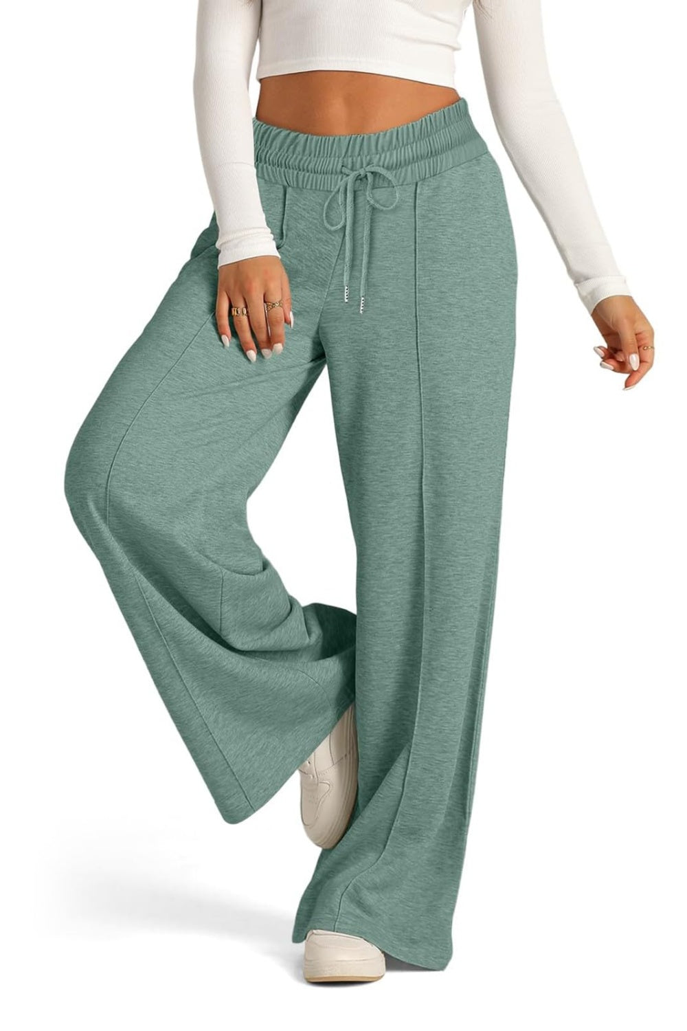 Drawstring Elastic Waist Wide Leg Pants-BOTTOMS SIZES SMALL MEDIUM LARGE-[Adult]-[Female]-2022 Online Blue Zone Planet