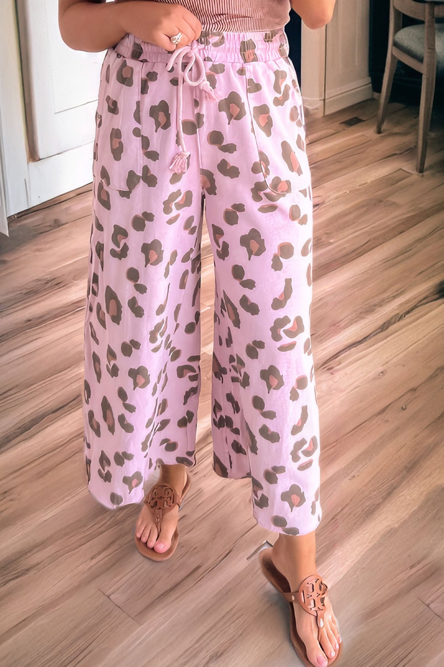 Pink Drawstring Leopard Print Patch Pocket Loose Pants-Bottoms/Pants & Culotte-[Adult]-[Female]-2022 Online Blue Zone Planet