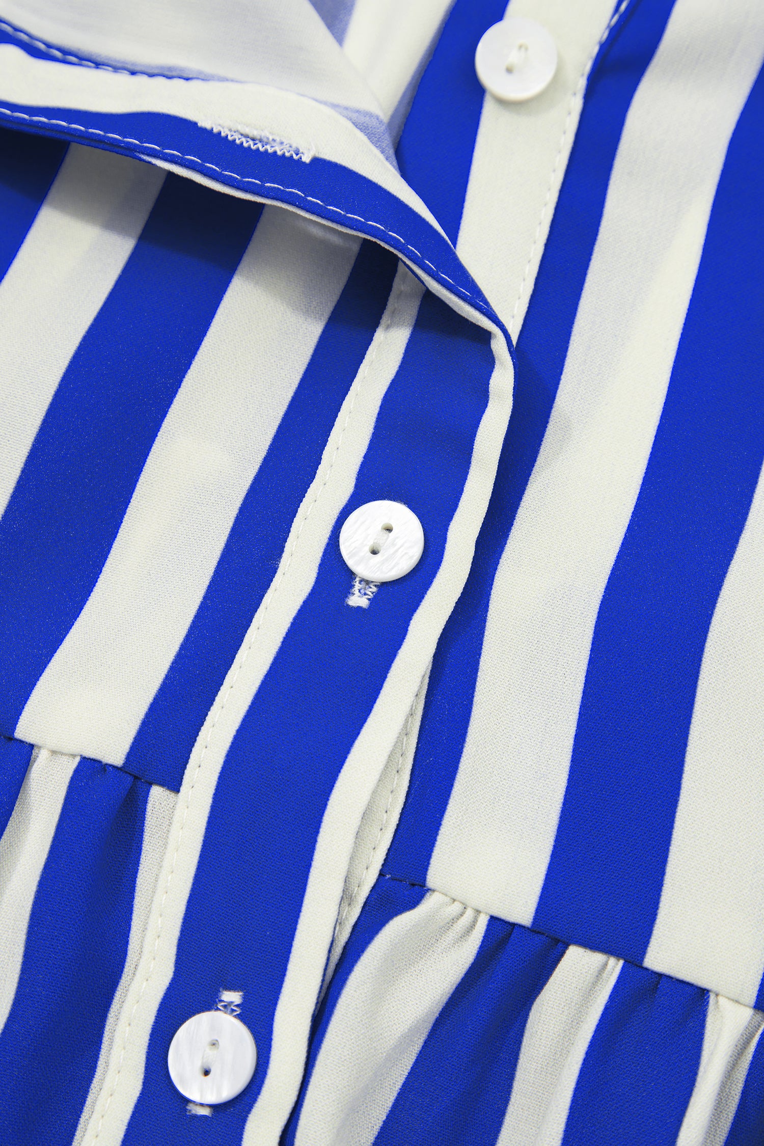 Sky Blue Stripe Balloon Sleeve Loose Button up Shirt-Tops/Blouses & Shirts-[Adult]-[Female]-2022 Online Blue Zone Planet