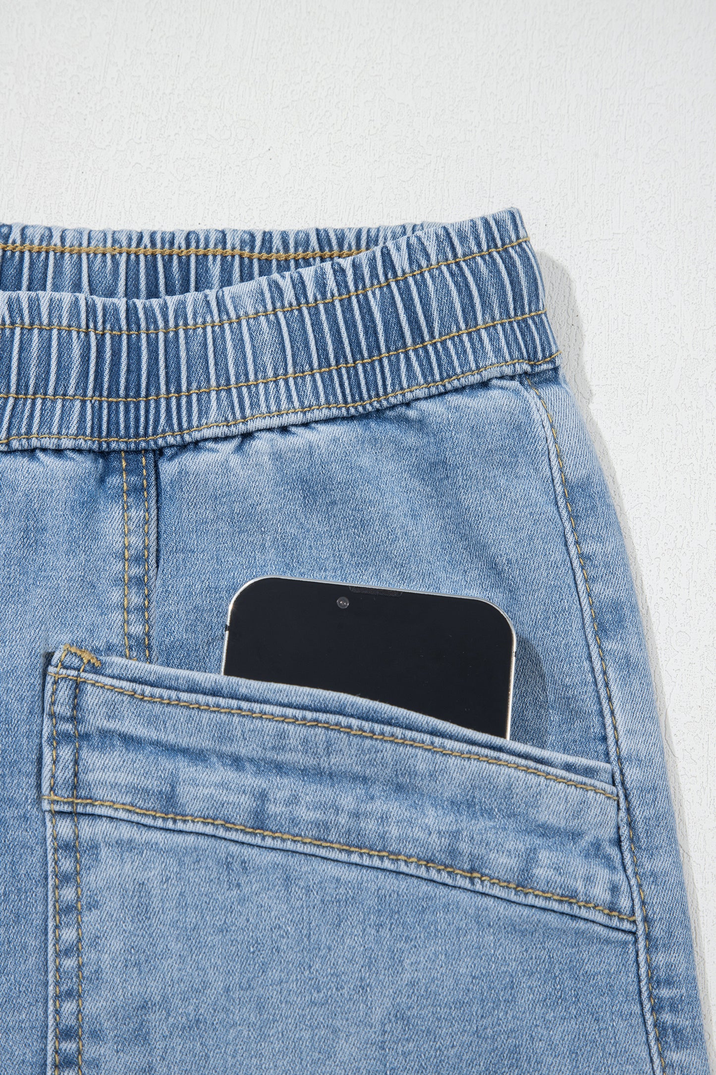 Beau Blue Drawstring Waist Wide Leg Ankle Length Jeans-Bottoms/Jeans-[Adult]-[Female]-2022 Online Blue Zone Planet
