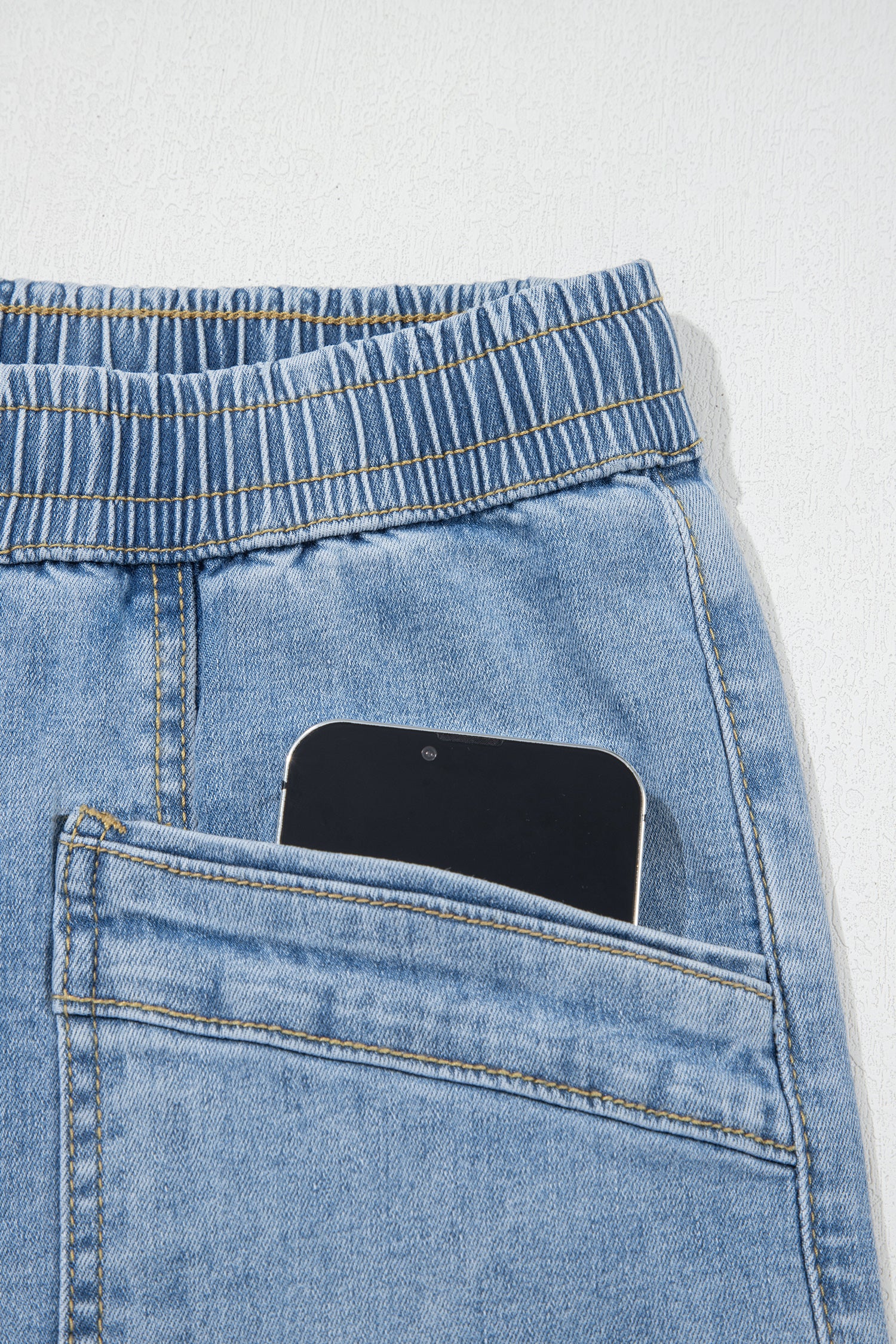Beau Blue Drawstring Waist Wide Leg Ankle Length Jeans-Bottoms/Jeans-[Adult]-[Female]-2022 Online Blue Zone Planet