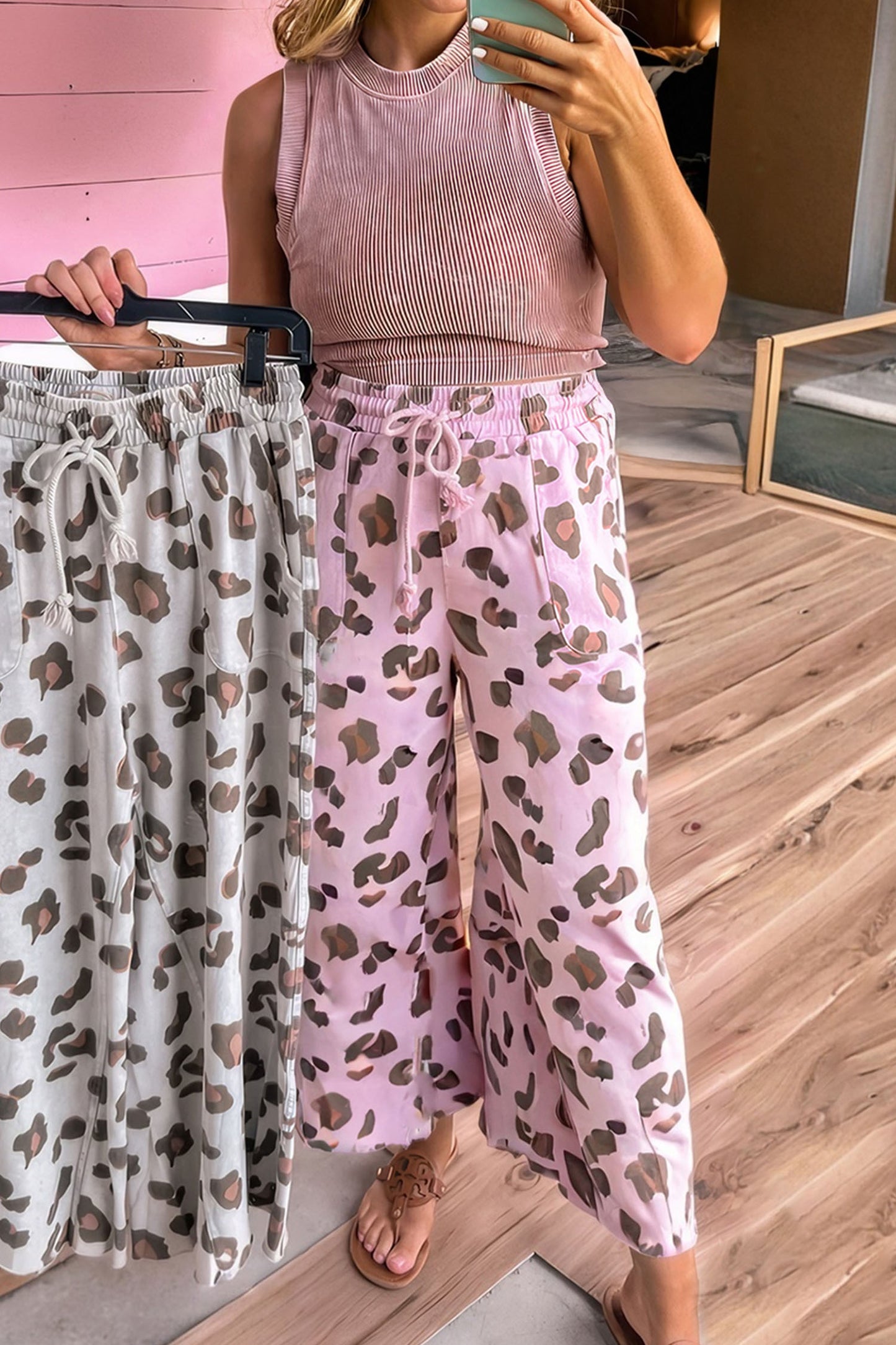 Pink Drawstring Leopard Print Patch Pocket Loose Pants-Bottoms/Pants & Culotte-[Adult]-[Female]-2022 Online Blue Zone Planet