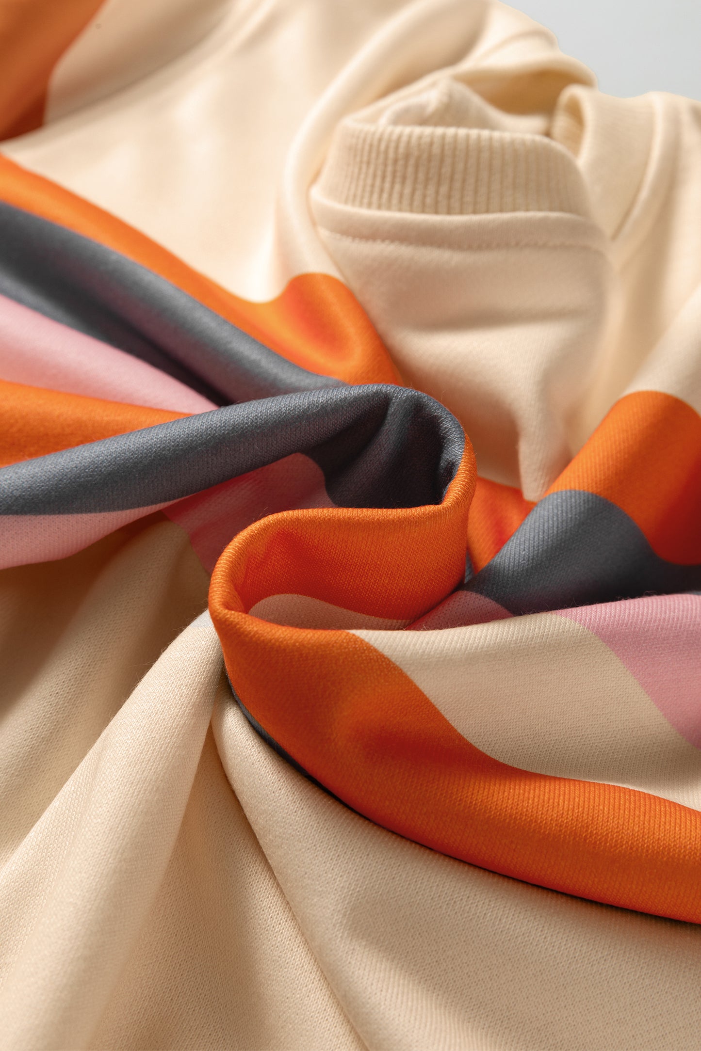 Beige Stripe Puff Sleeve Casual Pullover Sweatshirt-Tops/Sweatshirts & Hoodies-[Adult]-[Female]-2022 Online Blue Zone Planet