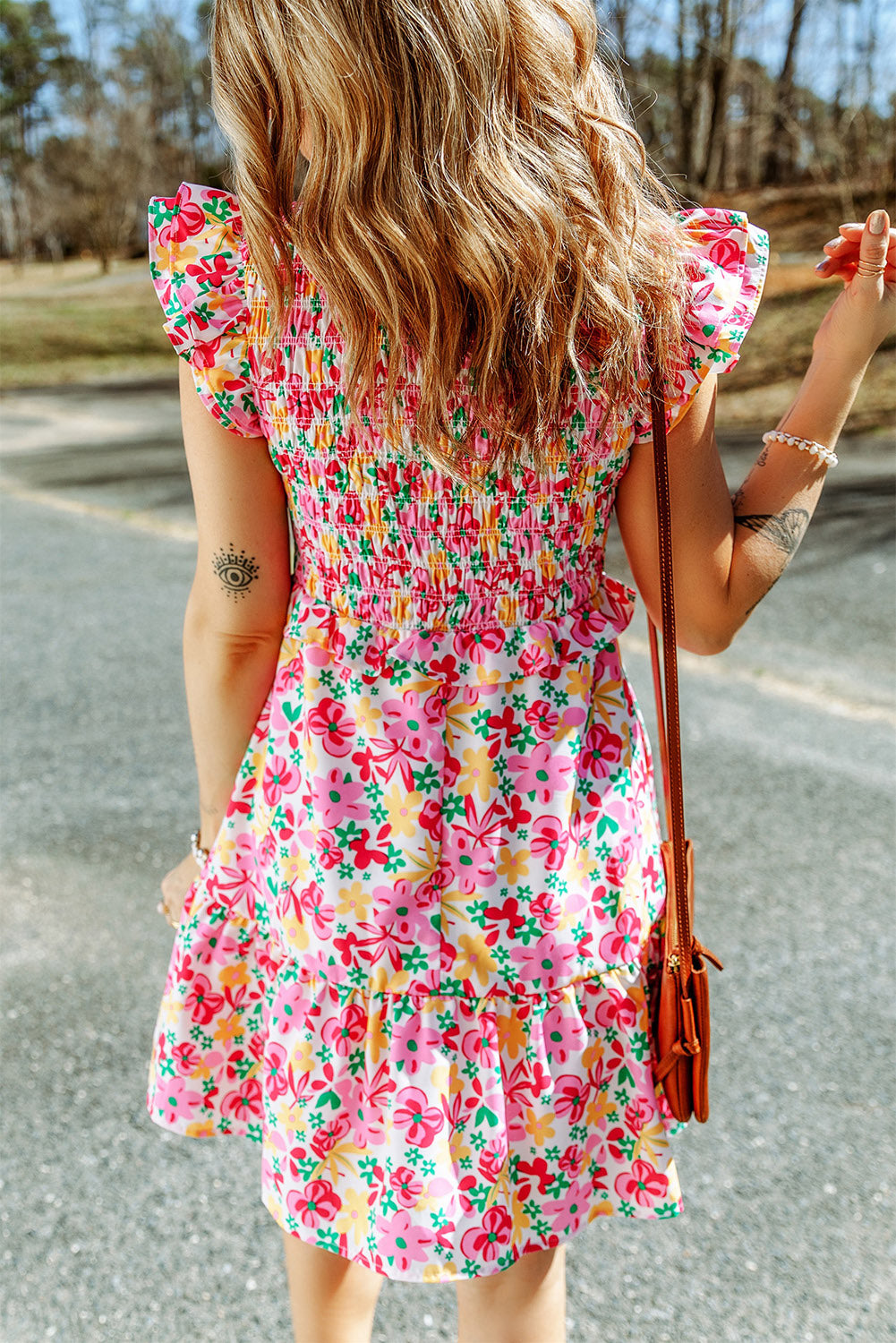 Blue Zone Planet |  Multicolor Smocked Bodice Ruffle Trim Floral Dress