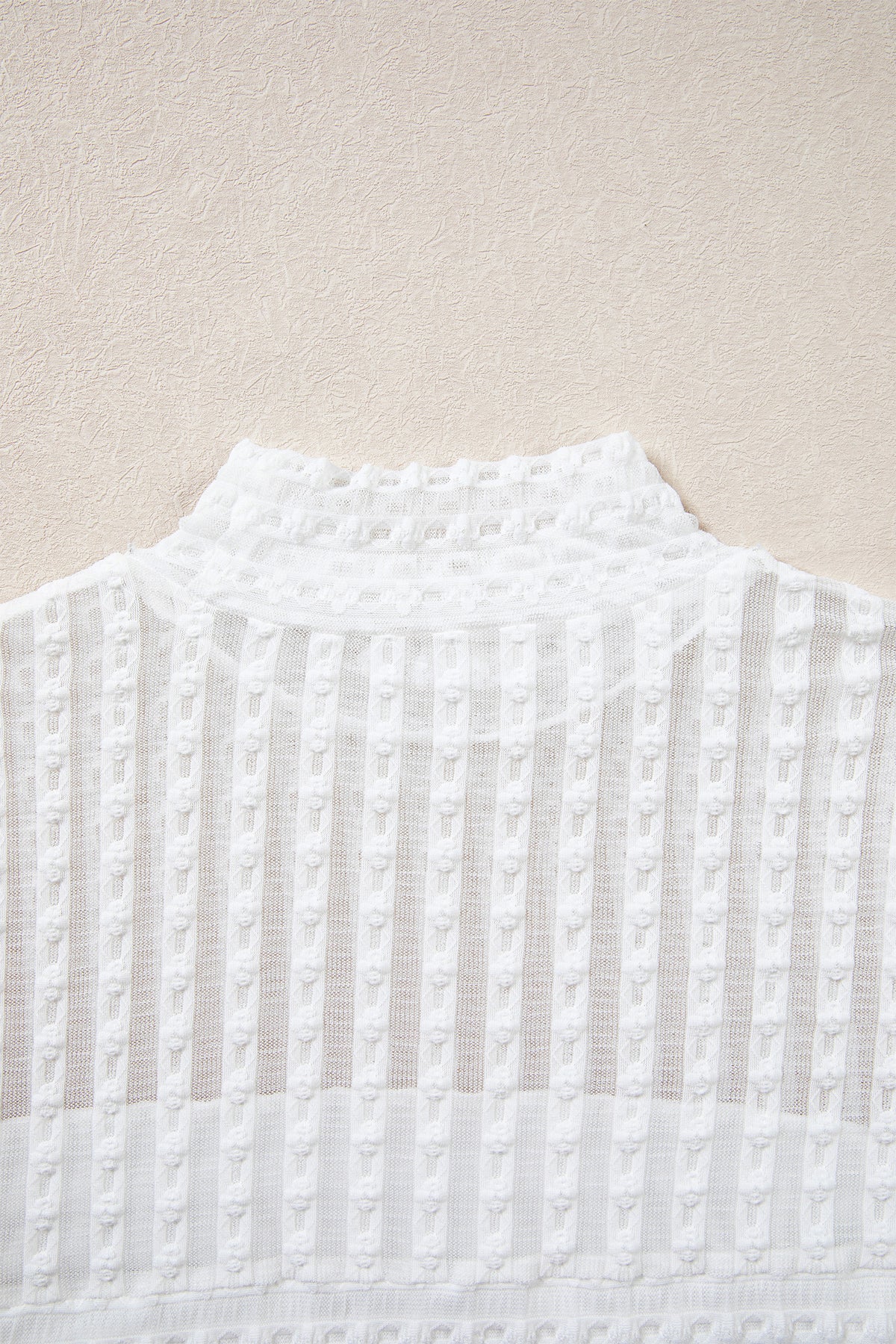 Beige Textured Sheer Lace High Neck Long Sleeve Top-Tops/Long Sleeve Tops-[Adult]-[Female]-2022 Online Blue Zone Planet