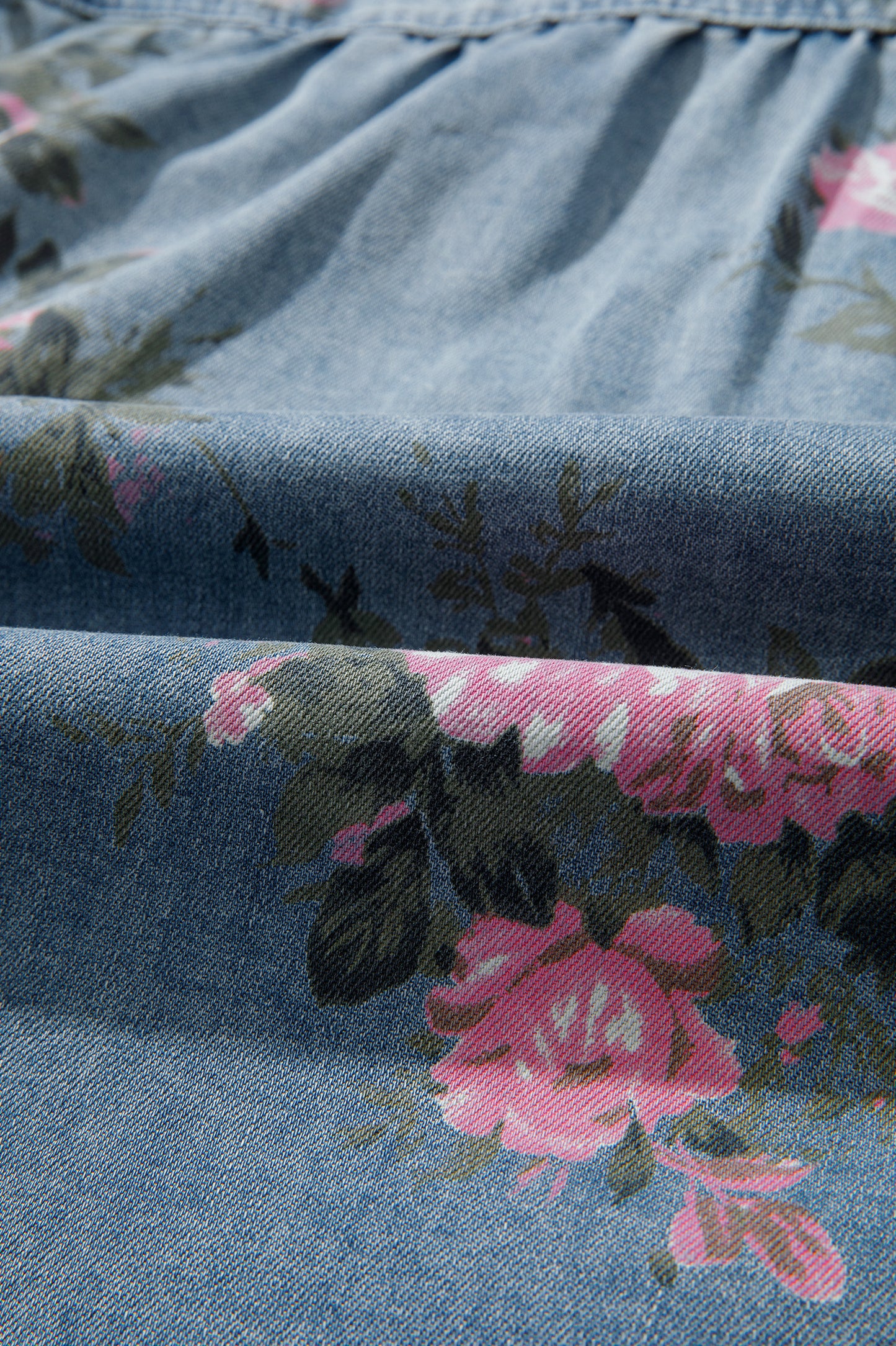 Blue Bracelet Sleeve Floral Denim Shirt-Bracelet-[Adult]-[Female]-2022 Online Blue Zone Planet