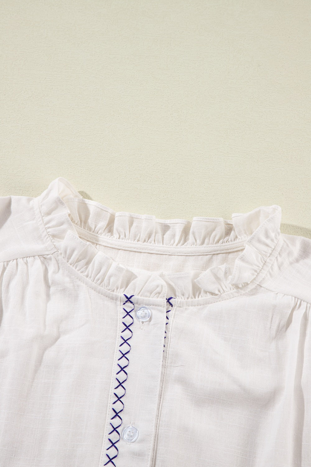 Frill Floral Embroidered Sleeve Shirt-TOPS / DRESSES-[Adult]-[Female]-2022 Online Blue Zone Planet