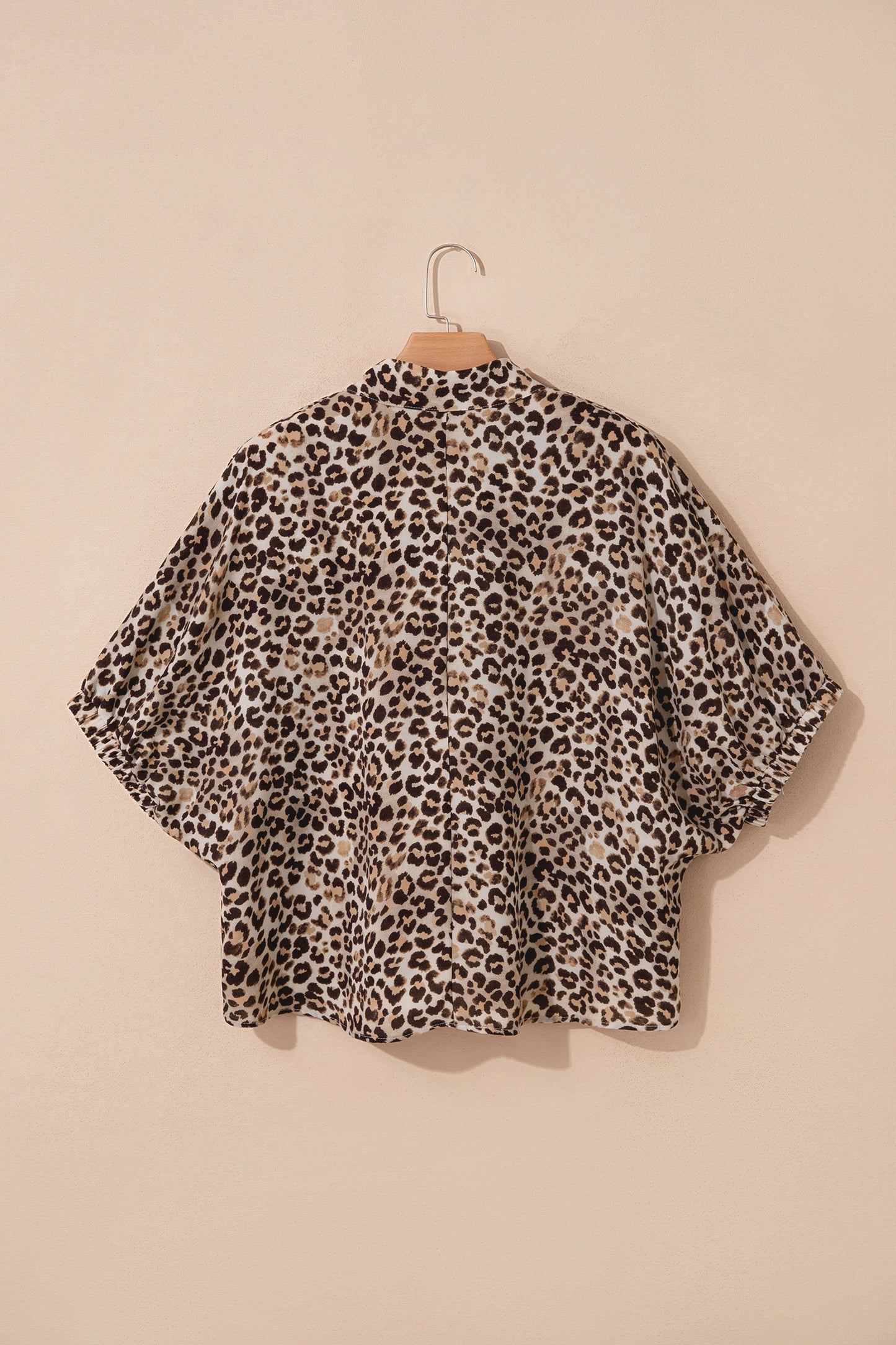 Leopard Contrast Trim V Neck Half Sleeve Western Dolman Blouse-Tops/Blouses & Shirts-[Adult]-[Female]-2022 Online Blue Zone Planet