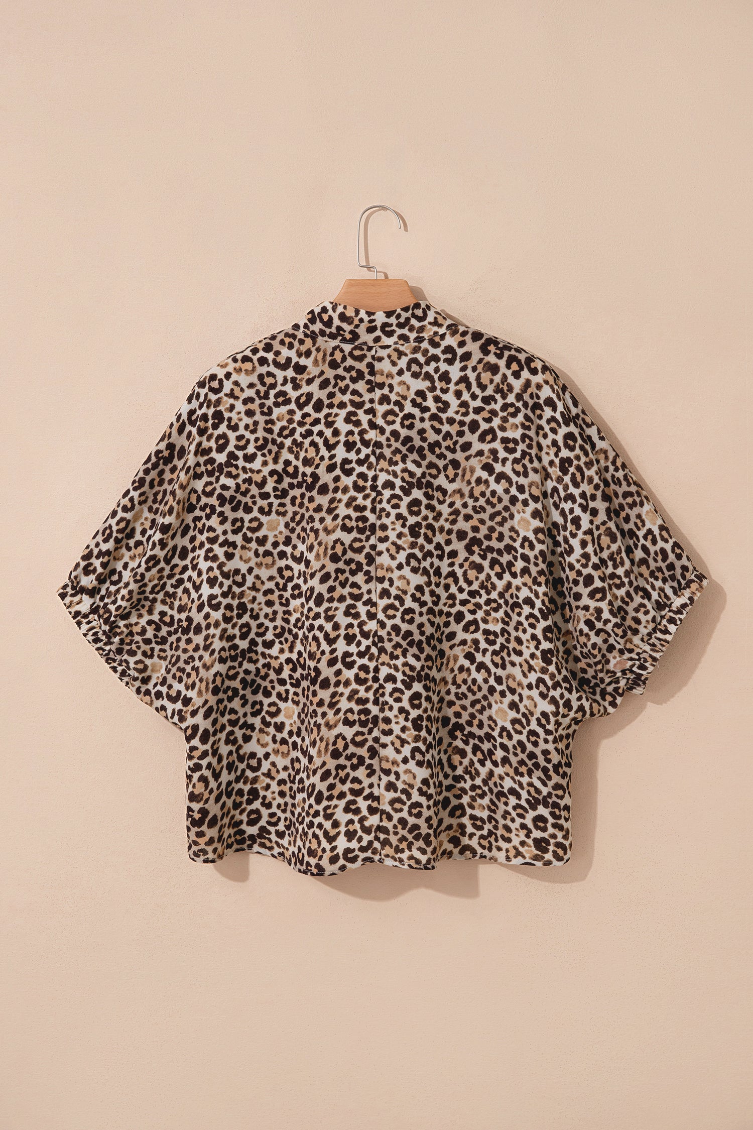 Leopard Contrast Trim V Neck Half Sleeve Western Dolman Blouse-Tops/Blouses & Shirts-[Adult]-[Female]-2022 Online Blue Zone Planet