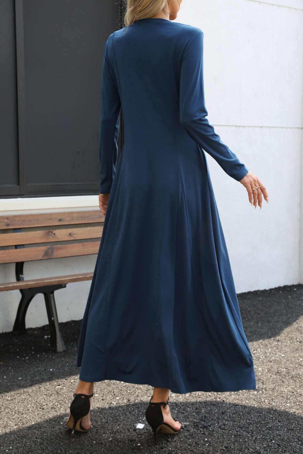 Round Neck Long Sleeve Maxi Dress with Pockets-TOPS / DRESSES-[Adult]-[Female]-2022 Online Blue Zone Planet