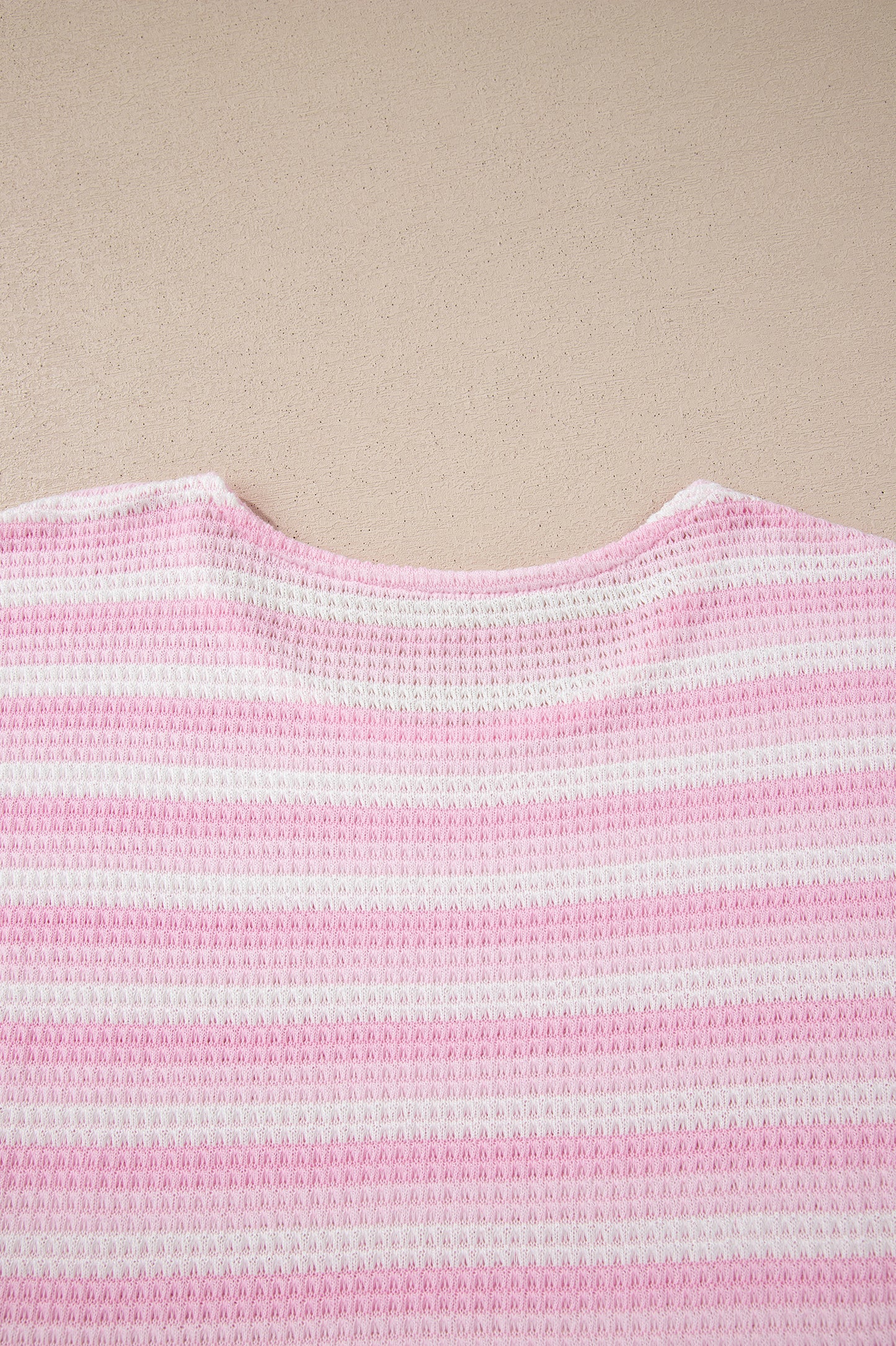 Pink Striped Print Waffle Knit T Shirt-Tops/Tops & Tees-[Adult]-[Female]-2022 Online Blue Zone Planet