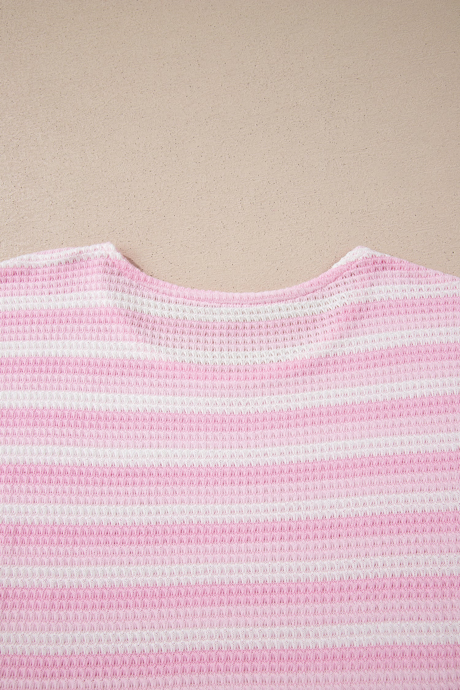 Pink Striped Print Waffle Knit T Shirt-Tops/Tops & Tees-[Adult]-[Female]-2022 Online Blue Zone Planet