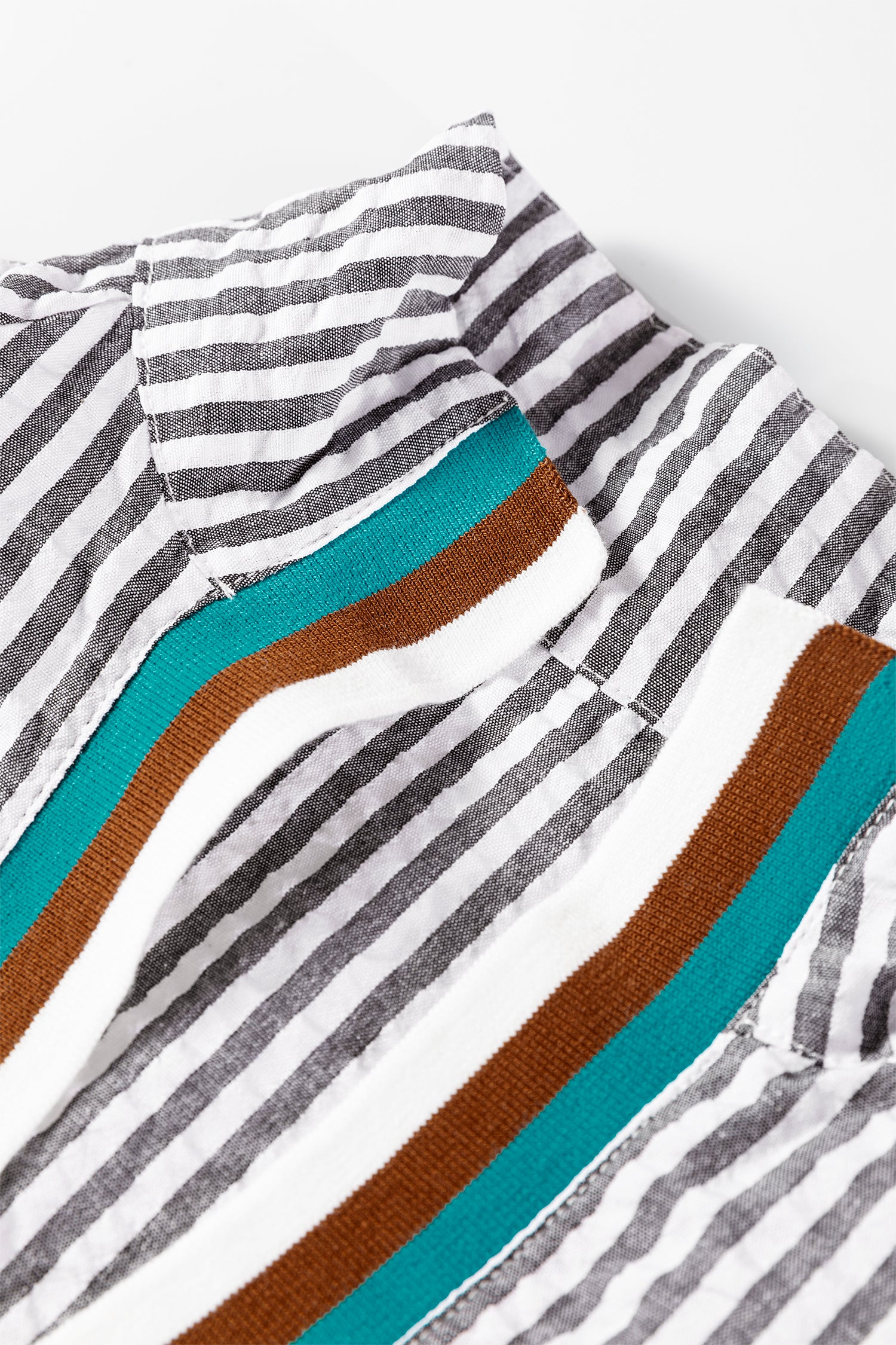 Dark Grey Striped Print Contrast Patchwork Detail Split Neck Blouse-Tops/Blouses & Shirts-[Adult]-[Female]-2022 Online Blue Zone Planet