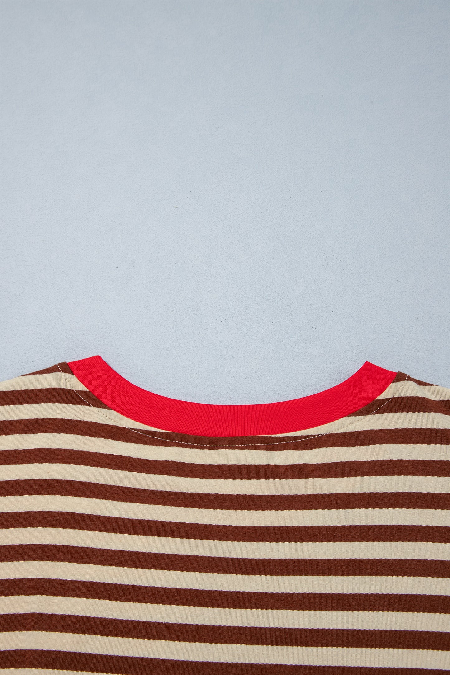 Brown Stripe Striped Colorblock Cuffs Round Neck Long Sleeve Shift Dress
