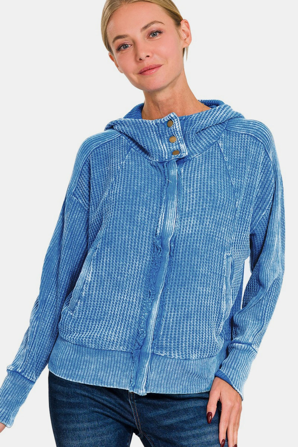 Zenana Washed Zip Up Hooded Jacket-TOPS / DRESSES-[Adult]-[Female]-2022 Online Blue Zone Planet