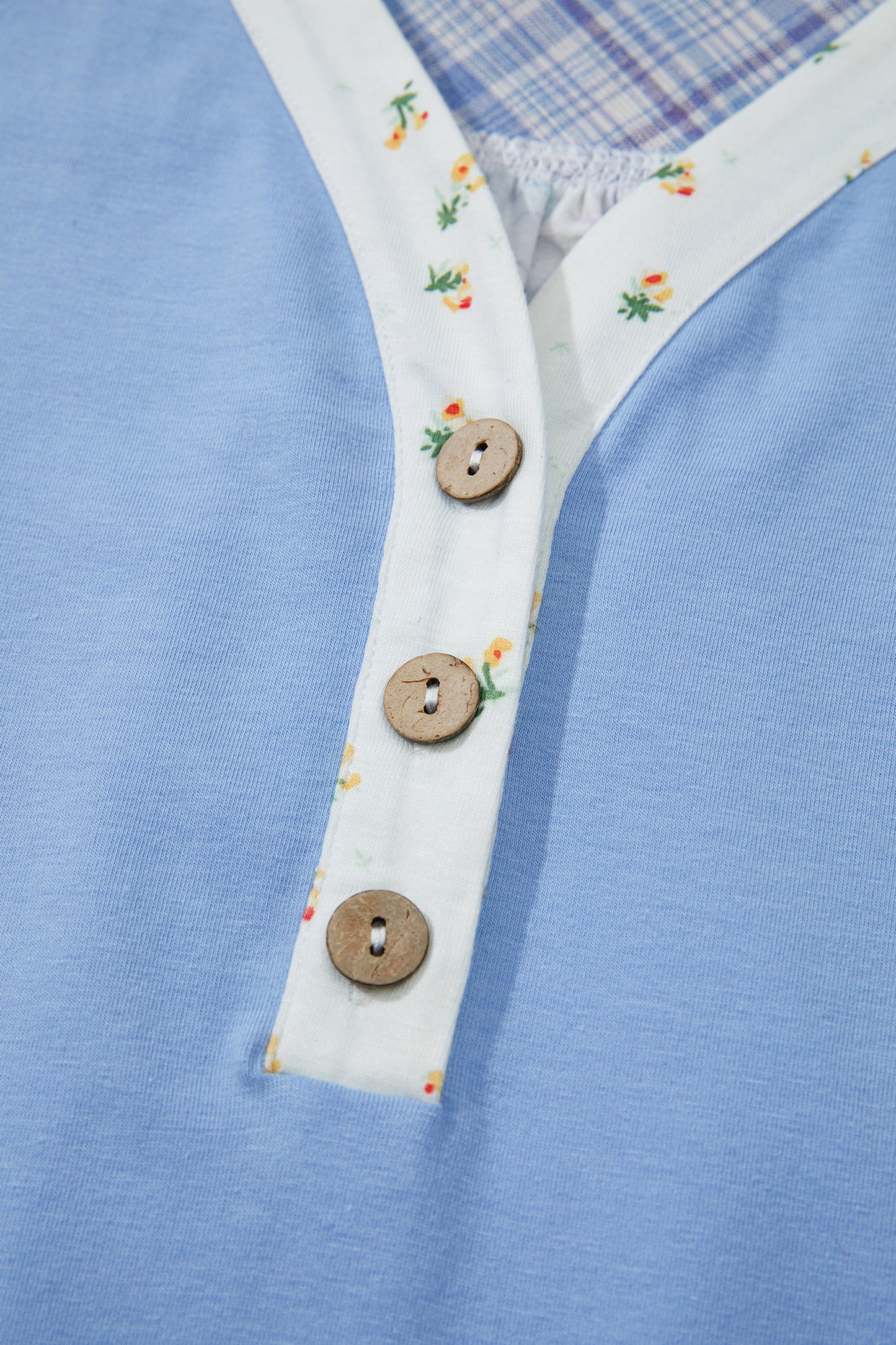 Beau Blue Color Block Plaid Bubble Sleeve Patchwork Blouse-Tops/Blouses & Shirts-[Adult]-[Female]-2022 Online Blue Zone Planet