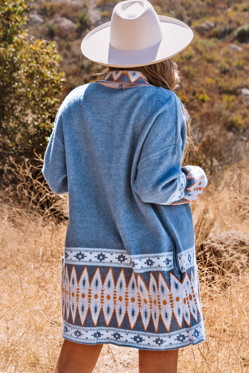 Brown Aztec Print Open Front Knitted Cardigan-Sweaters & Cardigans/Cardigans-[Adult]-[Female]-2022 Online Blue Zone Planet
