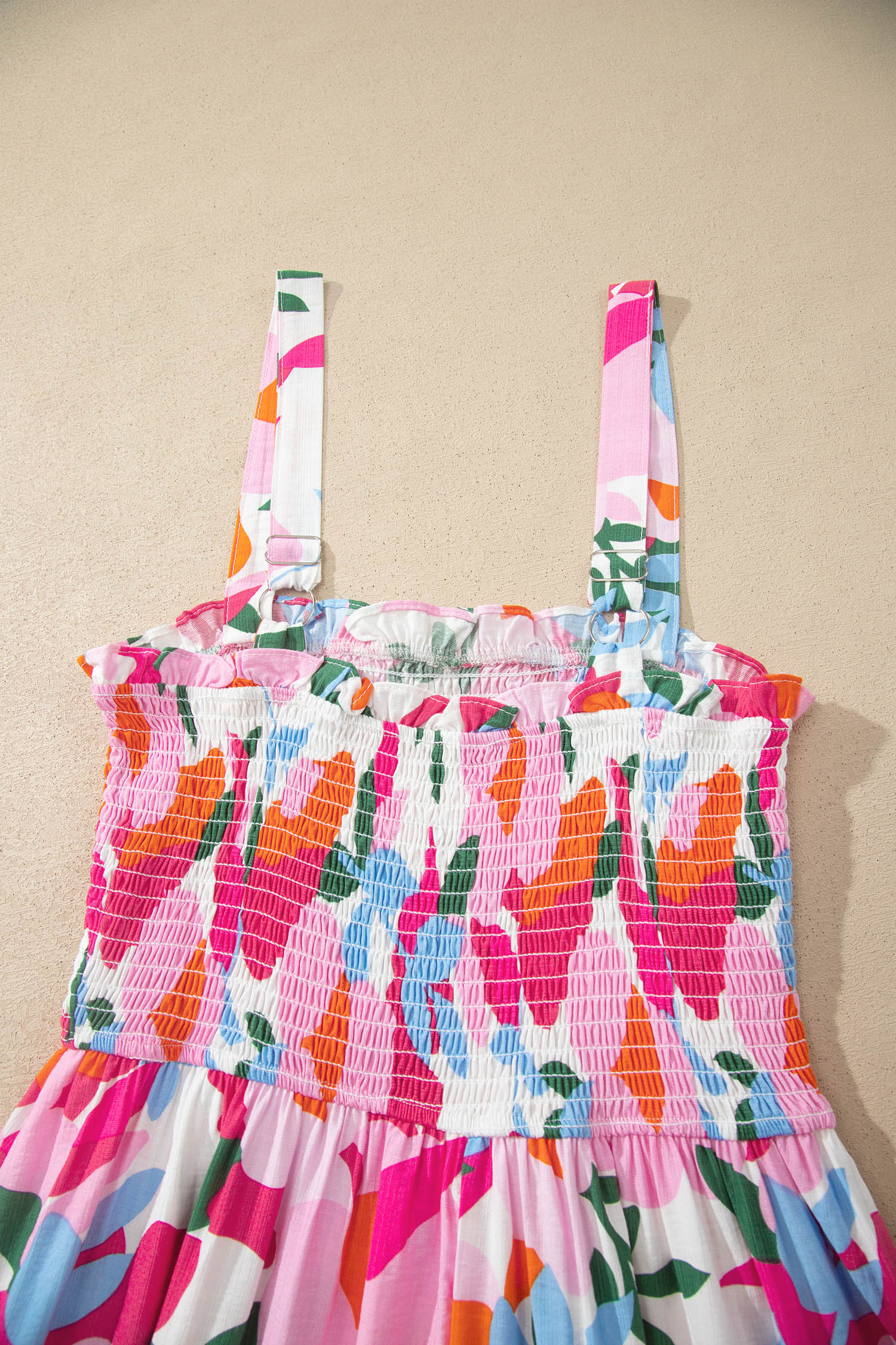 Pink Floral Print Adjustable Straps Smocked High Waist Sundress-TOPS / DRESSES-[Adult]-[Female]-2022 Online Blue Zone Planet