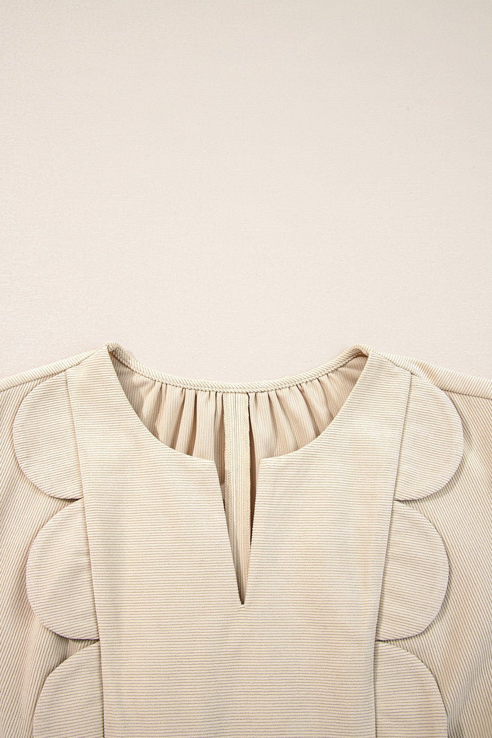 Parchment Notched Neck Scallop Detail Plus Size Mini Dress-TOPS / DRESSES-[Adult]-[Female]-2022 Online Blue Zone Planet
