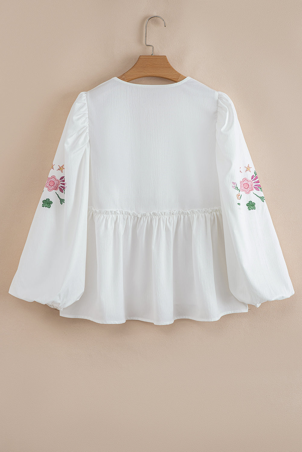 White Flower Lace-Up V Neck Babydoll Blouse-Tops/Blouses & Shirts-[Adult]-[Female]-2022 Online Blue Zone Planet
