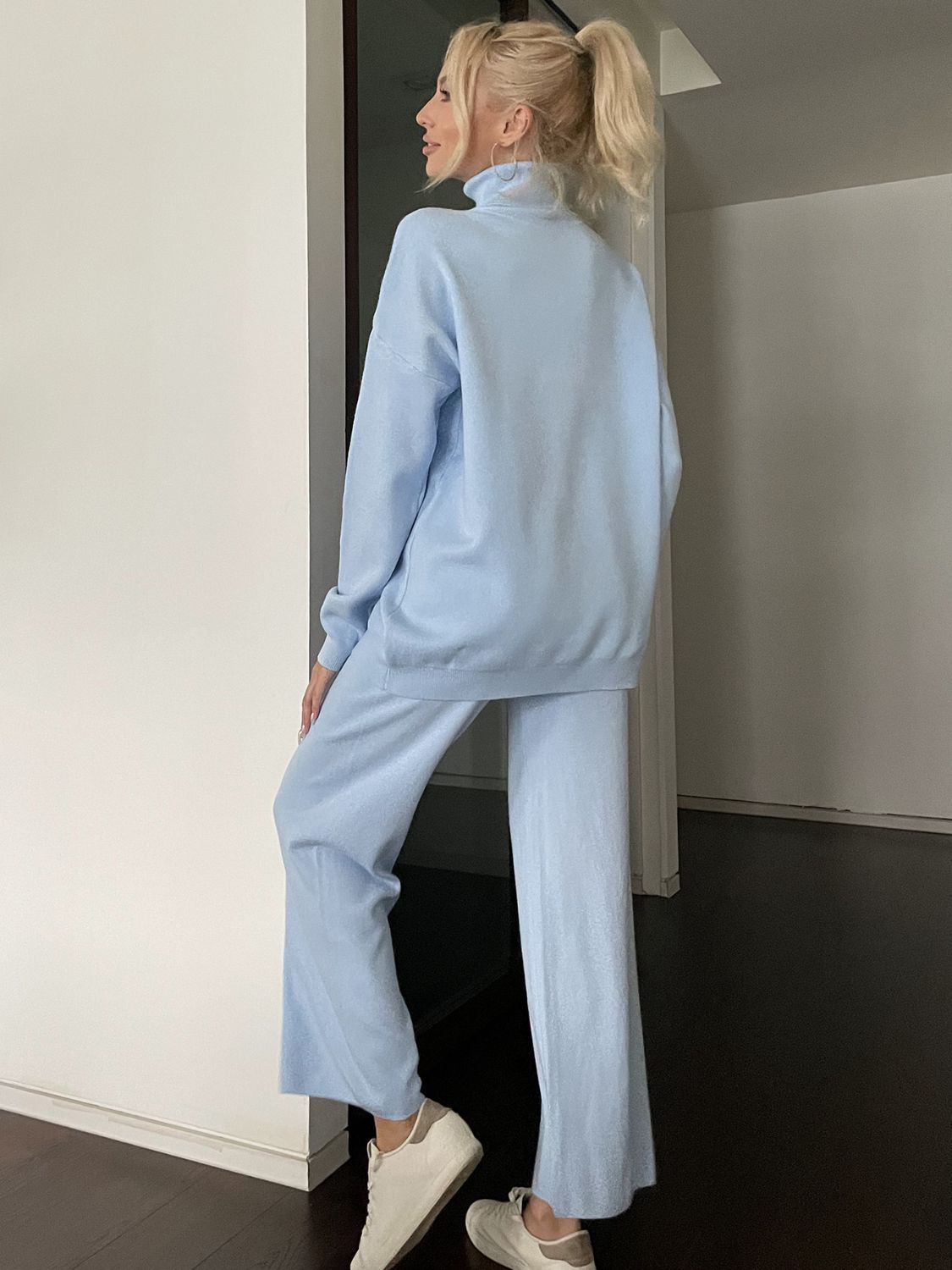 Turtleneck Long Sleeve Top and Drawstring Pants Sweater Set-TOPS / DRESSES-[Adult]-[Female]-2022 Online Blue Zone Planet