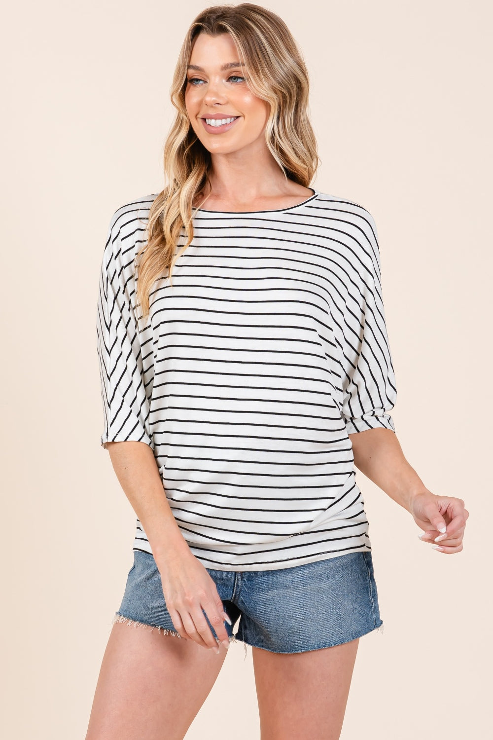 BOMBOM Striped Boat Neck Dolman Sleeve Top-TOPS / DRESSES-[Adult]-[Female]-2022 Online Blue Zone Planet